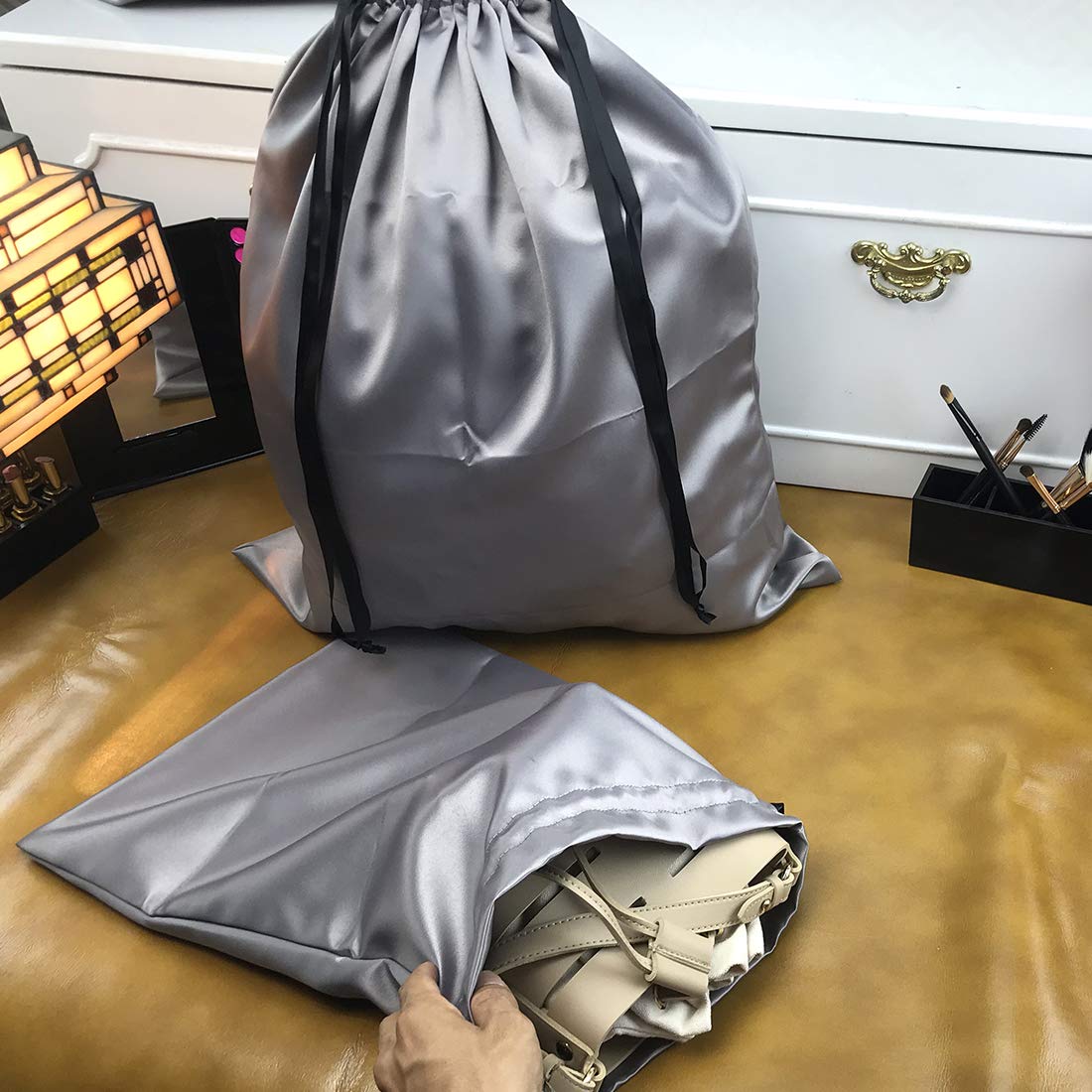 Premium Dust Cover Storage Bags for Luxury Handbags & Shoes - Thick Silk Drawstring Pouches (Silver) | Protect Your Designer Bags, Purses, Boots & Accessories in Storage & Travel