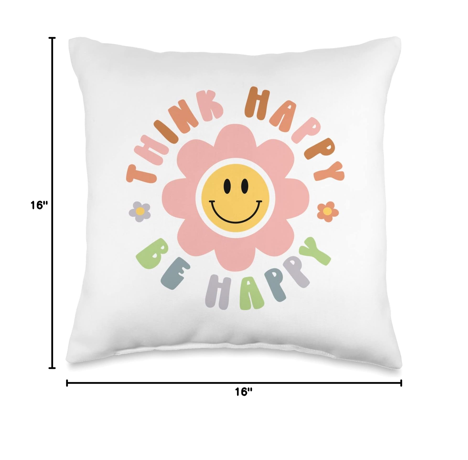 Be Happy Cute Daisy Smile Face Retro Groovy Throw Pillow - Soft Decorative Cushion for Living Room, Bedroom & Sofa - Perfect Home Decor Gift