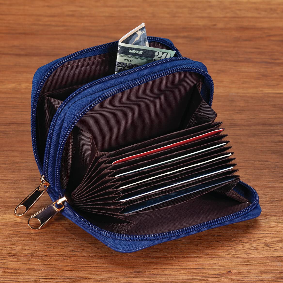 Fox Valley Traders RFID Blocking Zip Around Wallet for Women & Men - Slim Travel Wallet with Multiple Card Slots & ID Window - Perfect for Travel, Business & Everyday Use (Blue)