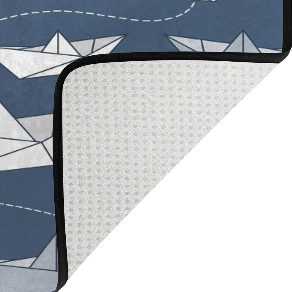 Soft Distressed Large Area Rug for Nursery, Kids Room & Living Room - Absorbent Polyester Floor Mat with Paper Boats Design (2' x 1'57