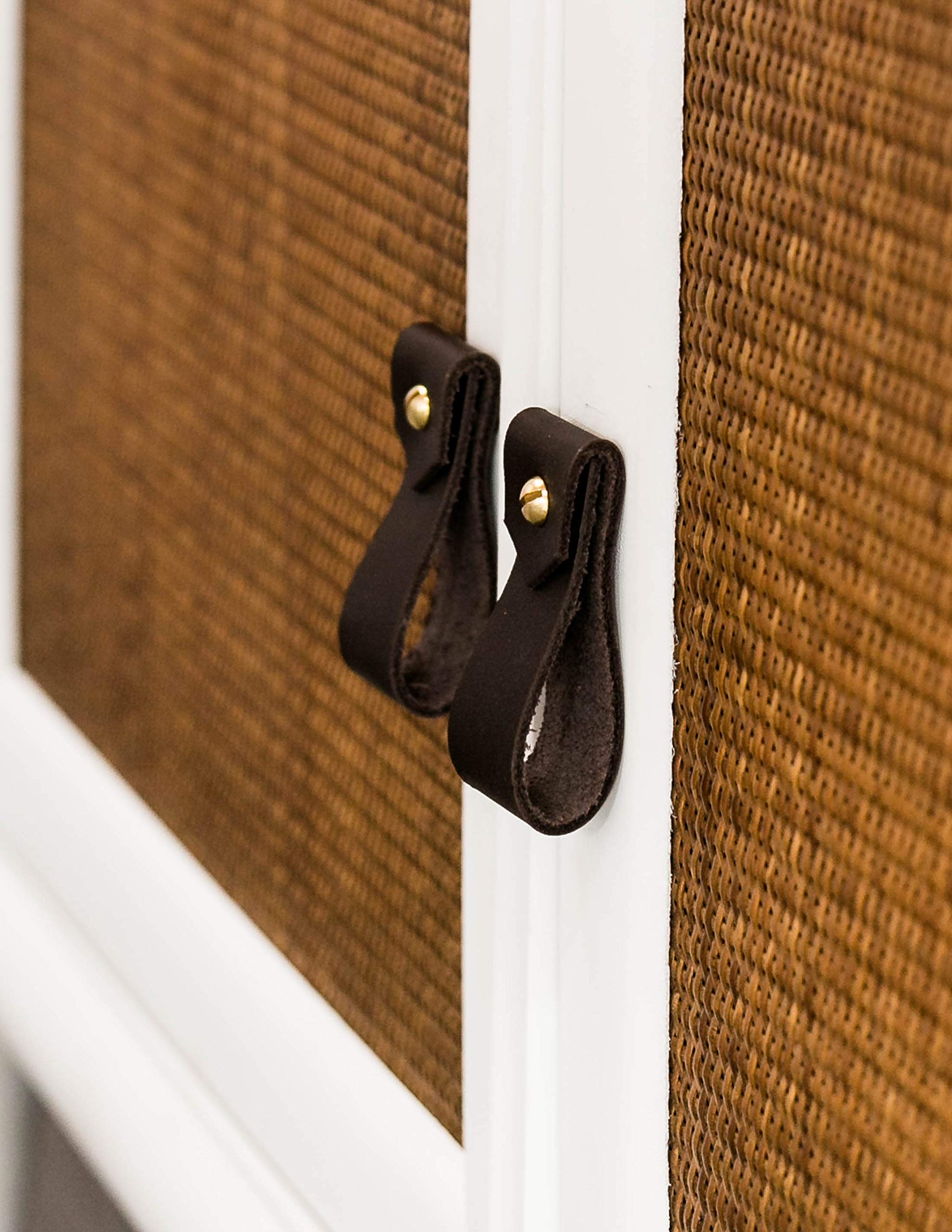 KEYAIIRA - Minimalist Leather and Brass Drawer Pulls - Modern Kitchen Cabinet Handles, Farmhouse Dresser Knobs, Scandinavian Furniture Hardware - Perfect for Kitchen Cabinets, Dressers, and Home Decor