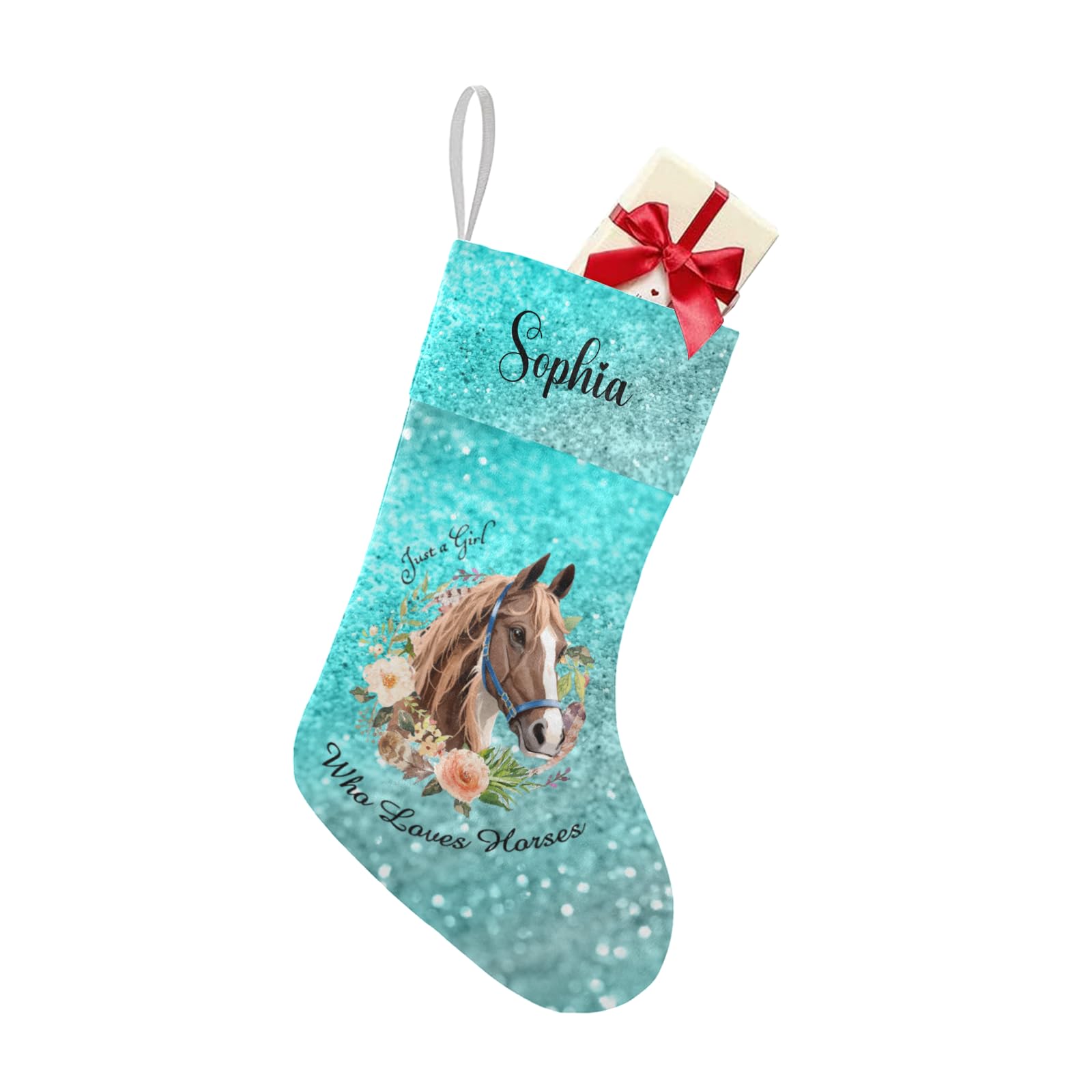 Personalized Christmas Stockings with Horse Bling Print & Custom Name - 17.52 x 7.87 Inch Holiday Decor for Family, Xmas Gift for Horse Lovers - Perfect for Fireplace Mantel, Christmas Tree Decorations & Festive Home Styling