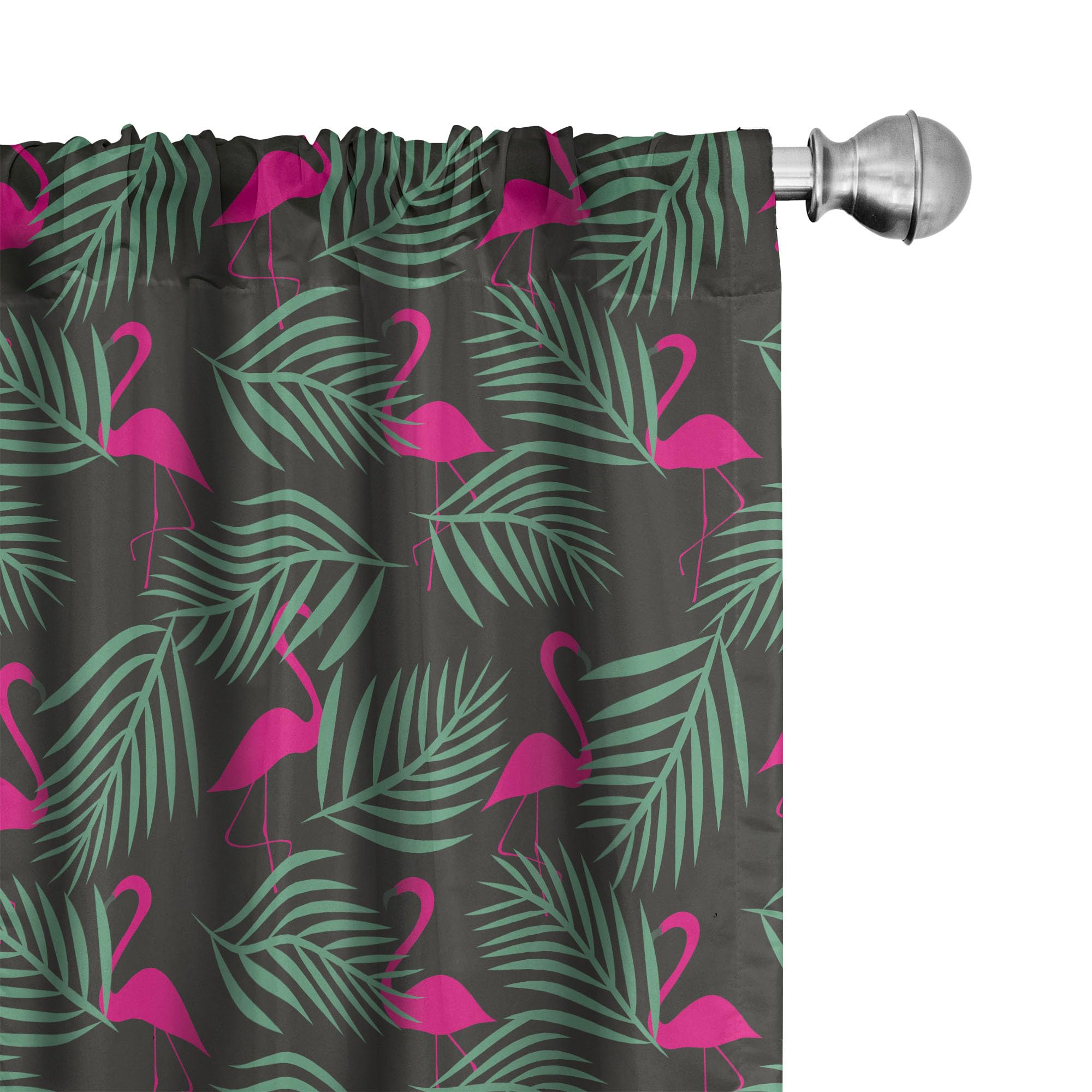 Ambesonne Flamingo & Zoo Animal Print Curtains - Pink, Green, Black Vibrant Tropical Design, 2 Panel Set (28