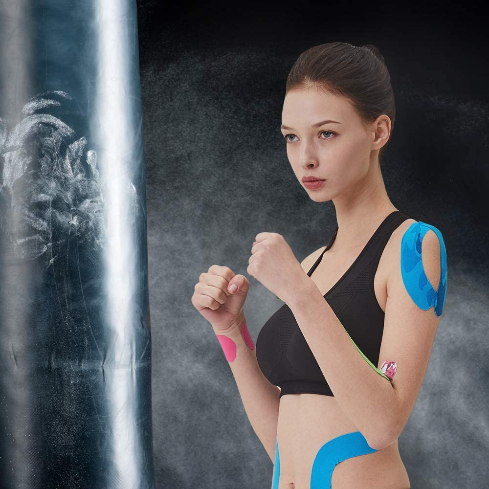 **AUPCON Elastic Kinesiology Tape – Hypoallergenic & Breathable Cotton Sports Tape for Muscle Therapy, Knee, Shoulder, Ankle & Elbow Support – 5m Precut Strips – Ideal for Athletic Recovery & Pain Relief**