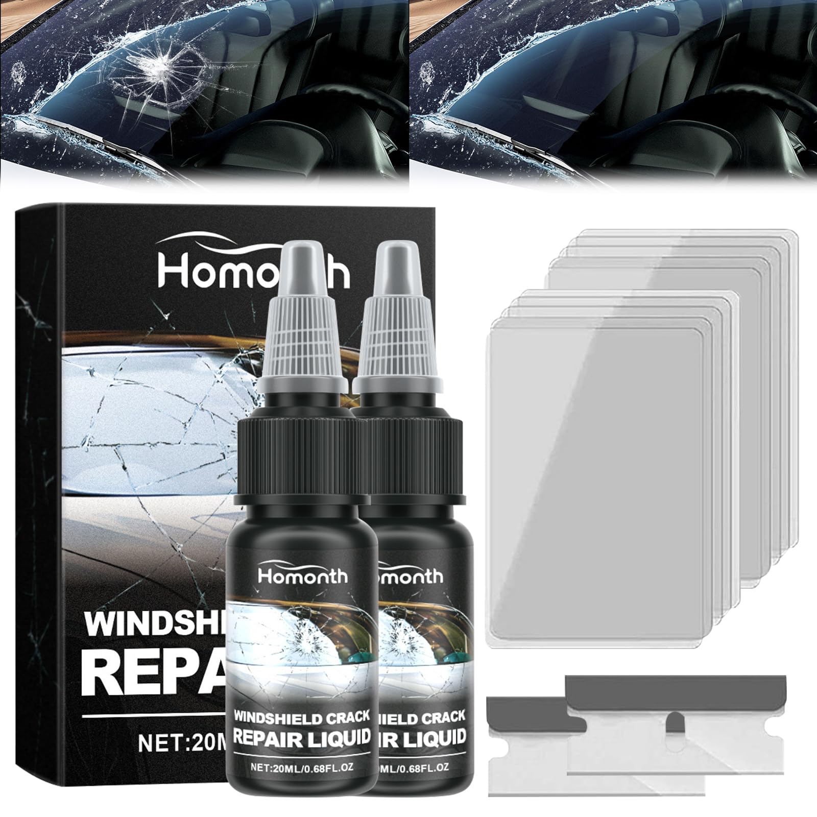 2PCS Premium Windshield Crack Repair Kit – 2024 Upgraded Automotive Glass Repair Fluid for Chips & Scratches | Fast & Easy DIY Car Windscreen Fix | Ideal for Road Trips & Daily Commutes