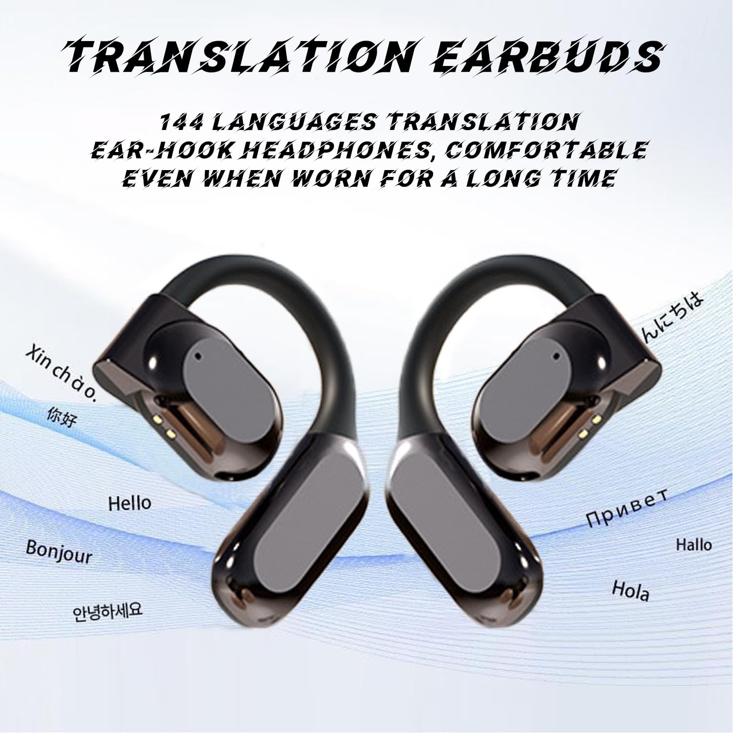Real Time AI Language Translation Earbuds - Open Ear Wireless Translator for 144 Languages (iOS & Android Compatible) - Perfect for Travel, Business Meetings & Multilingual Conversations (M62 Black)
