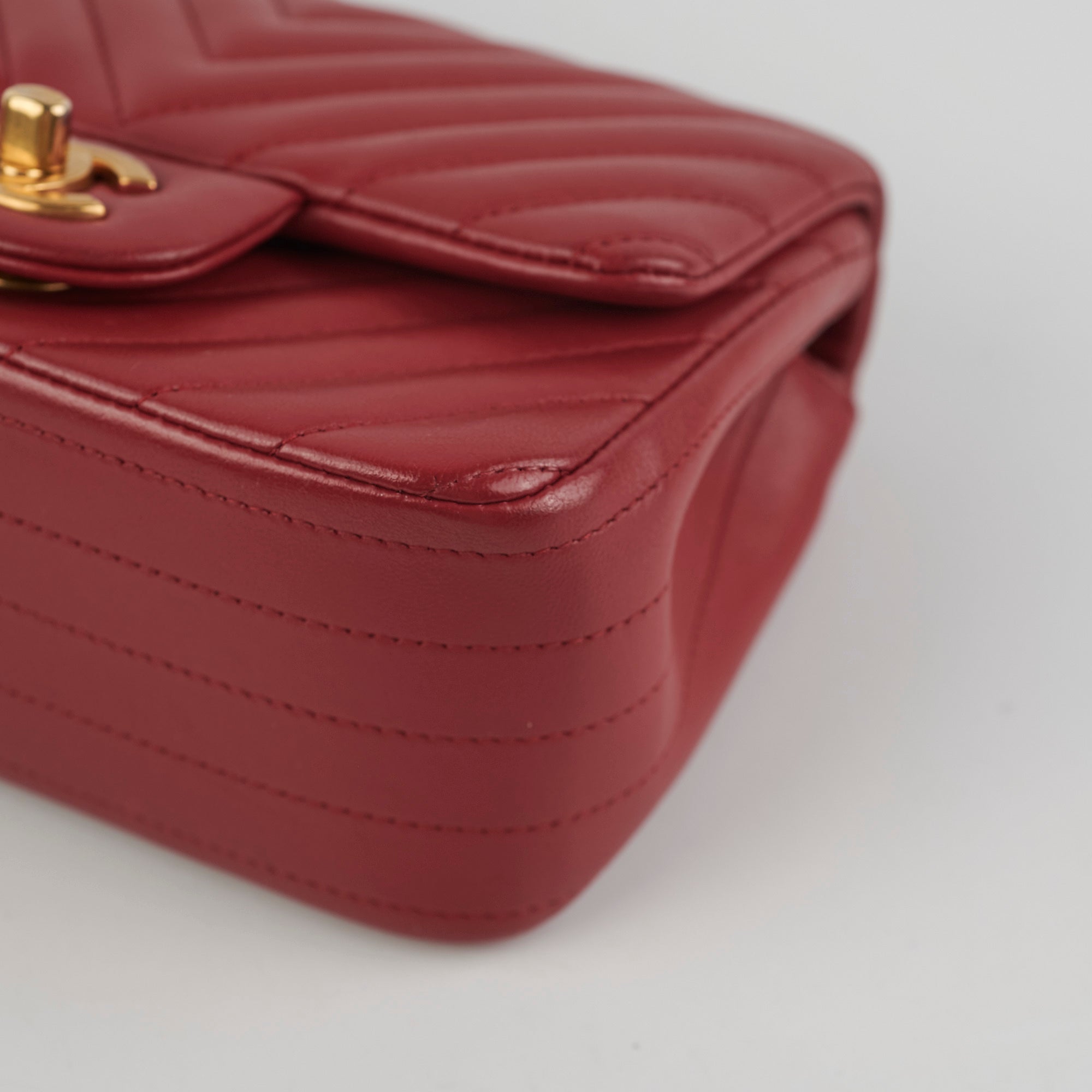 Chanel Mini Square Chevron Lambskin Red Crossbody Bag for Women | Luxury Designer Handbag | Perfect for Parties, Date Nights & Special Occasions