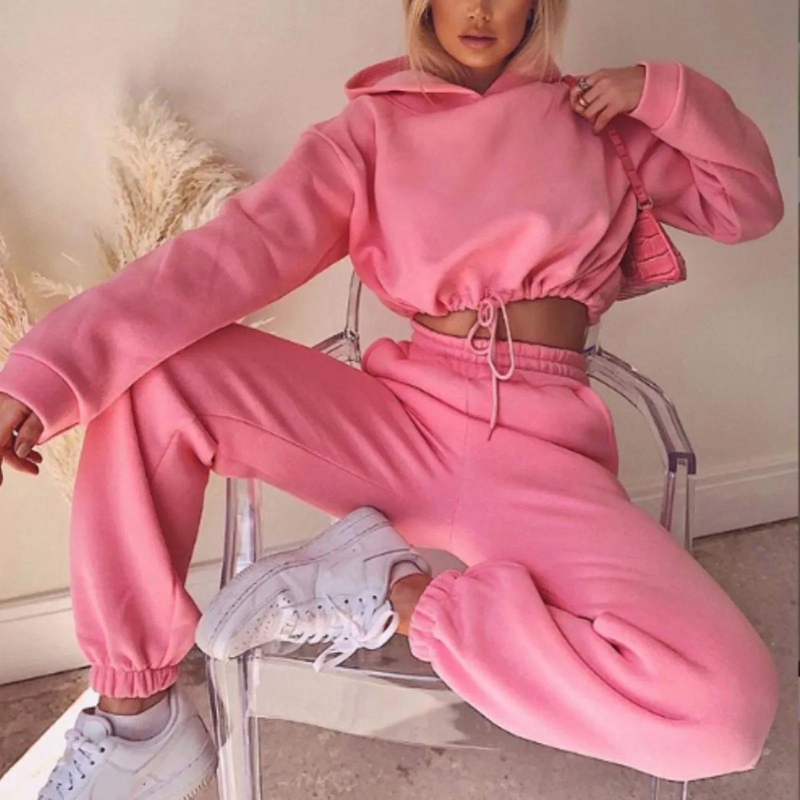 Trendy Women's Long Sleeve Sporty Casual Two-Piece Outfit Set with Waistband - Perfect for Gym, Yoga, Running & Everyday Streetwear