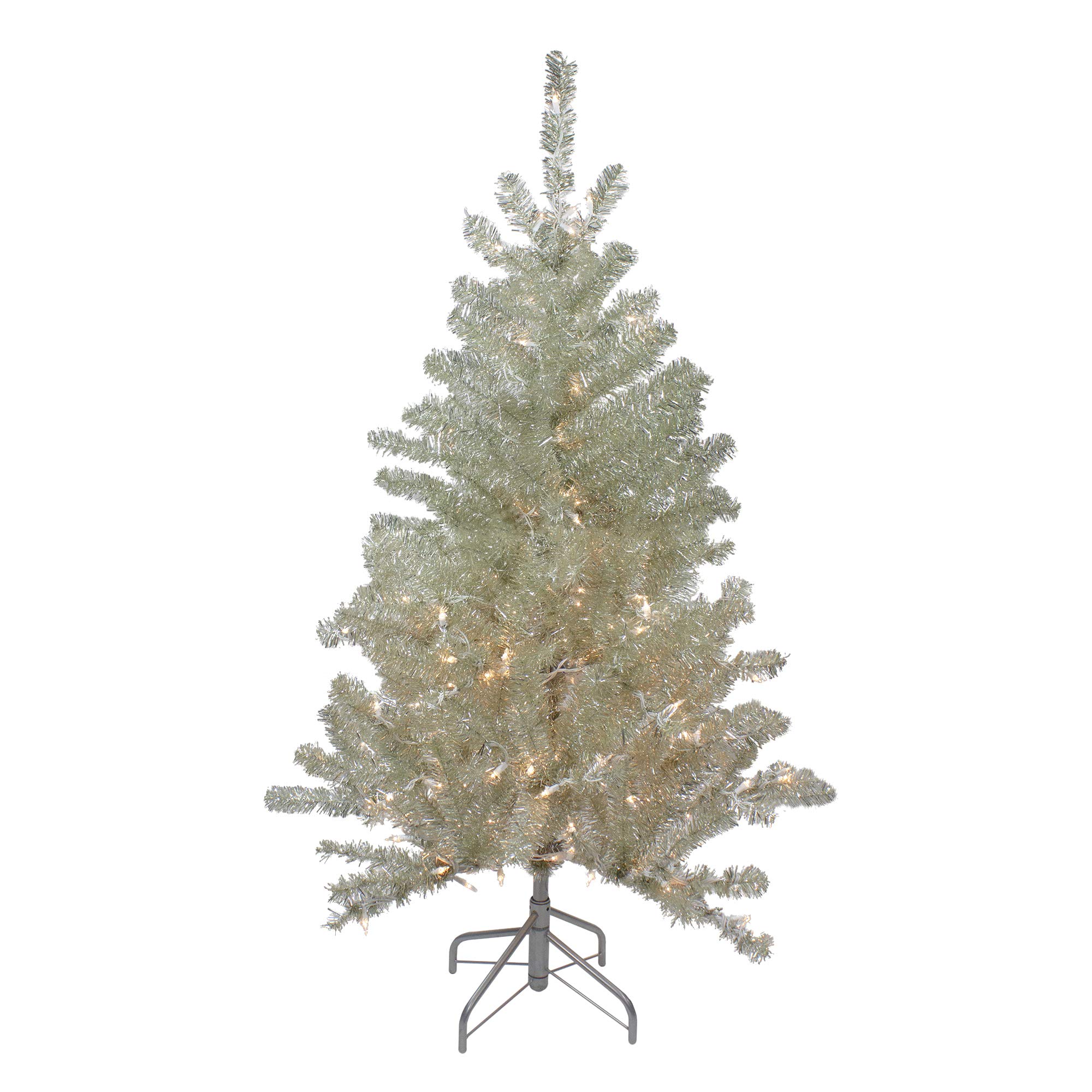 4.5 Foot Soft Metallic Champagne Artificial Tinsel Christmas Tree with Clear Lights - Perfect for Holiday Home Decor, Office Party, and Festive Celebrations
