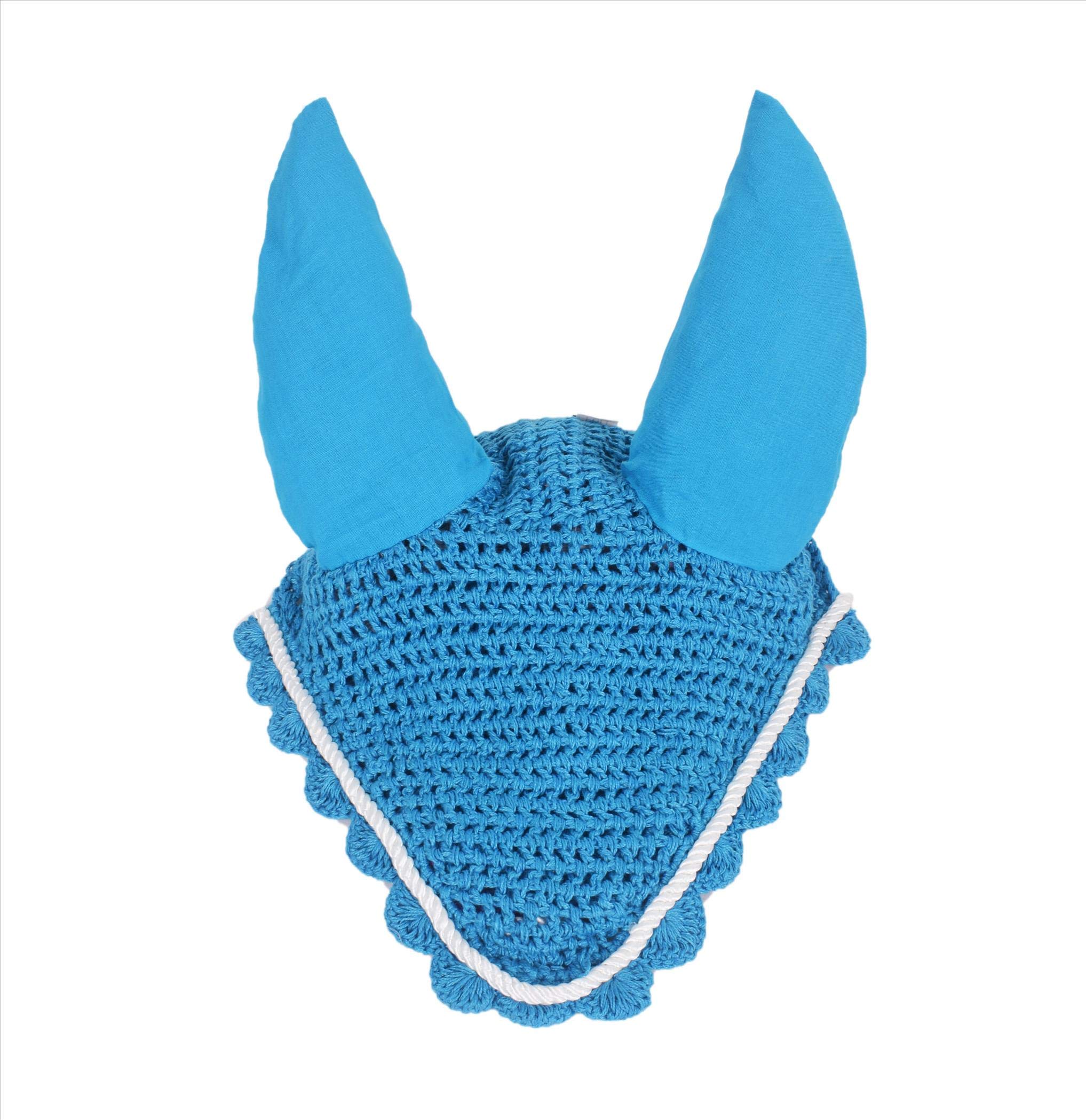 Premium Horse Fly Veil Ear Net Bonnet Fly Mask - Turquoise Color, Full Size for Maximum Protection - Ideal for Riding, Training, and Pasture Use