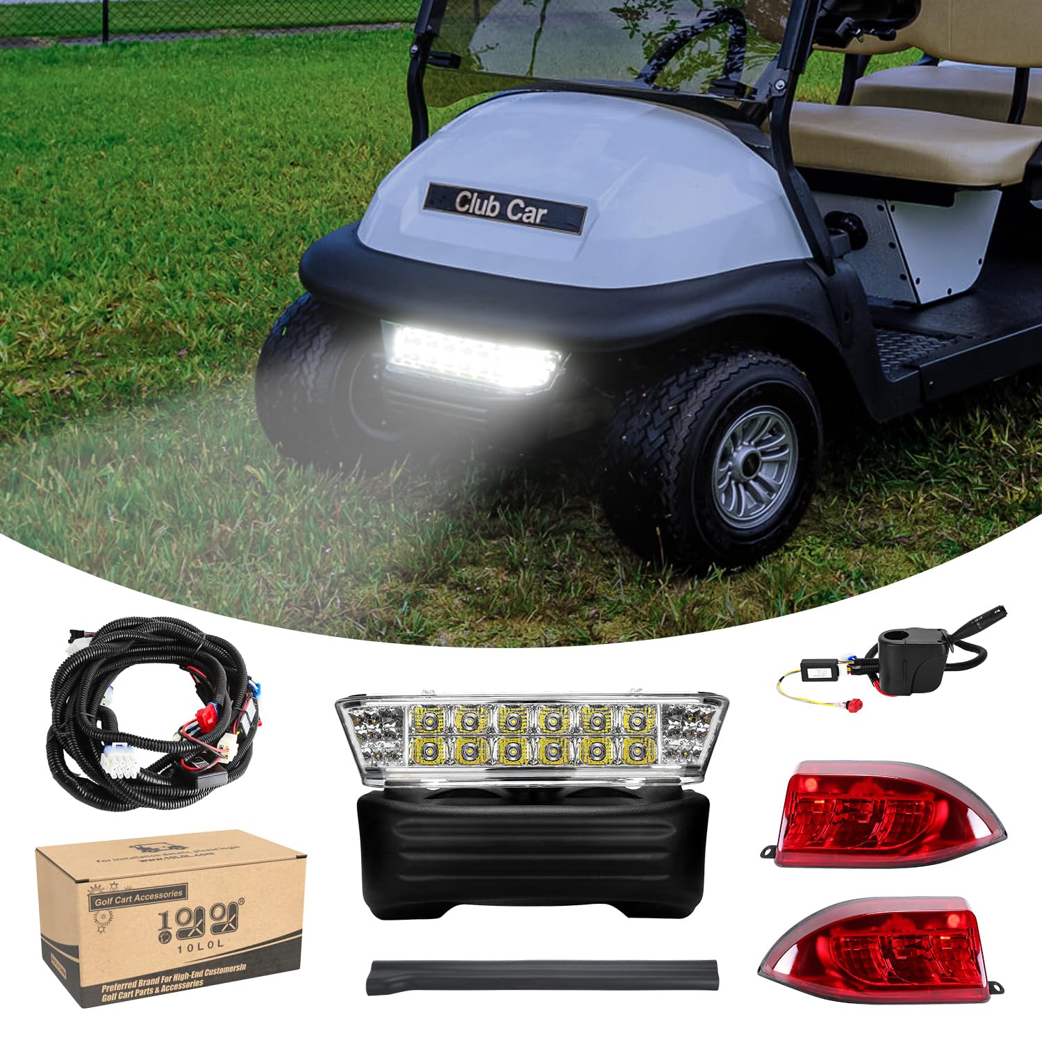 10L0L Golf Cart Light Kit for 2004-2008 Club Car Precedent - Complete LED Headlight, Taillight, Turn Signal, Horn & Brake Light Set (12V Required) - Perfect for Night Golfing & Safe Neighborhood Driving