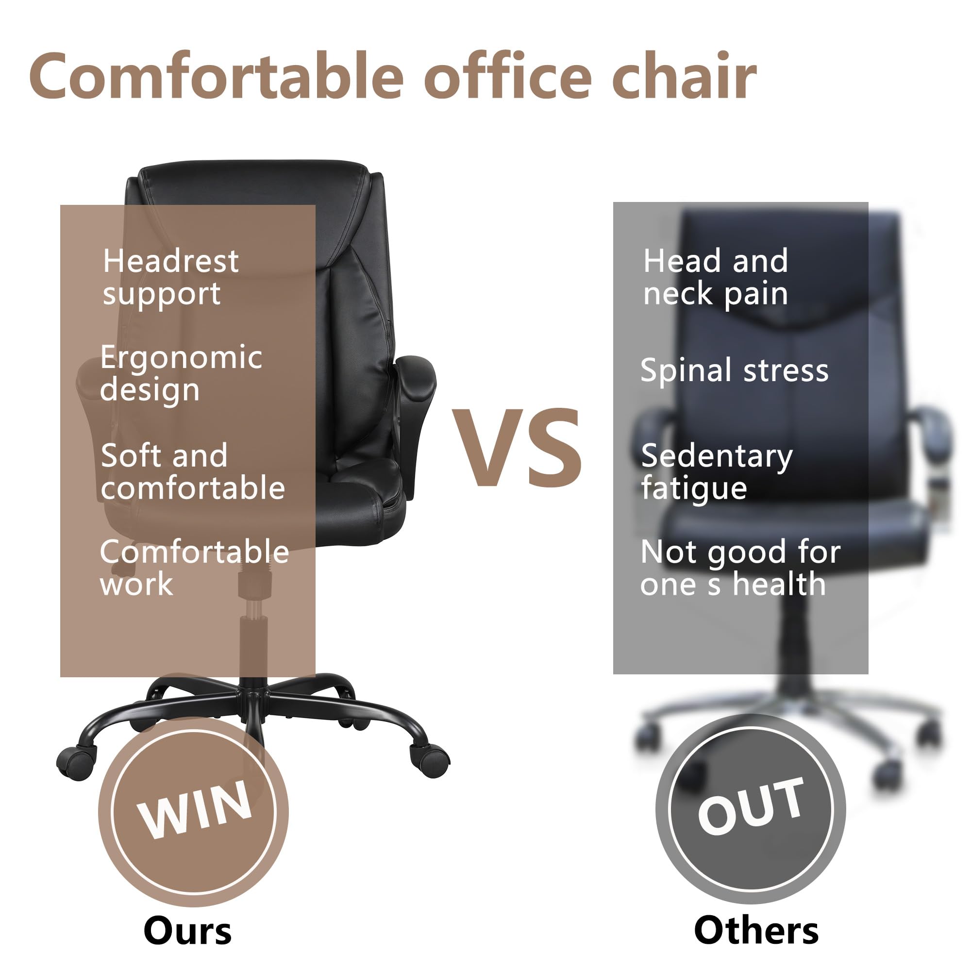 Ergonomic PU Leather Office Chair with Lumbar Support for Home & Work
