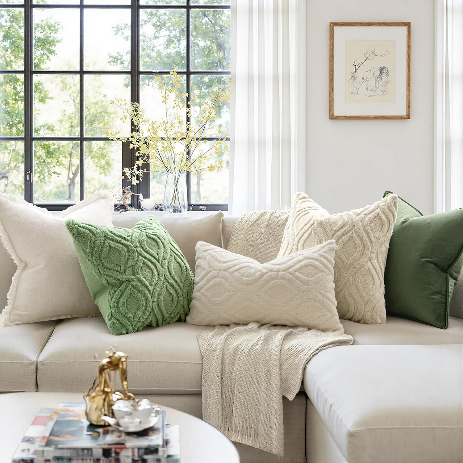 MIULEE Sage Green Throw Pillow Covers 18x18 Inch - Soft Plush Faux Wool Decorative Pillow Covers Set of 2 for Couch, Sofa, Living Room & Bedroom - Farmhouse Boho Home Decor for Cozy Comfort