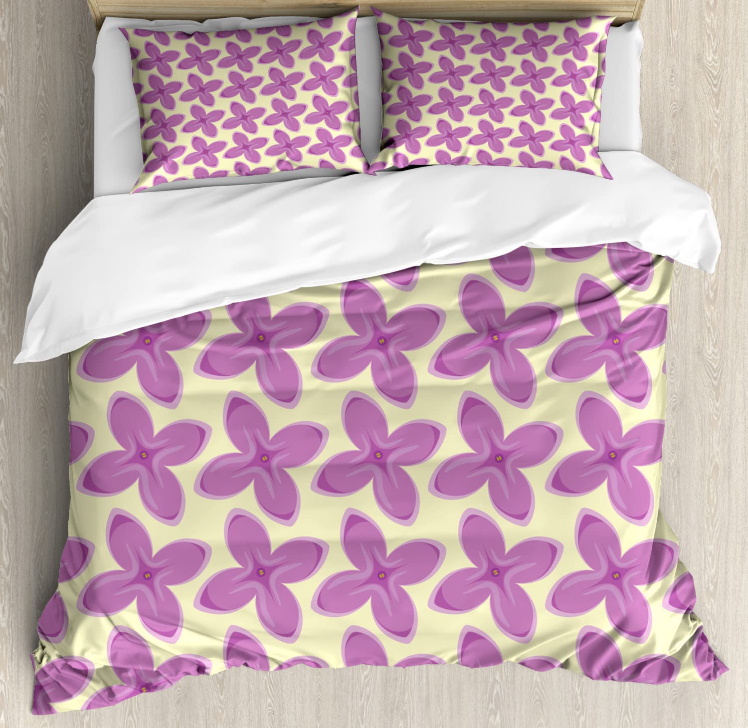 Ambesonne Mauve Duvet Cover Set - King Size 2-Pack with 4 Pillowcases | Romantic Floral Bouquet Design in Yellow & Violet | Valentine's Day Bedding | Perfect for Master Bedroom, Guest Room & Romantic Getaways