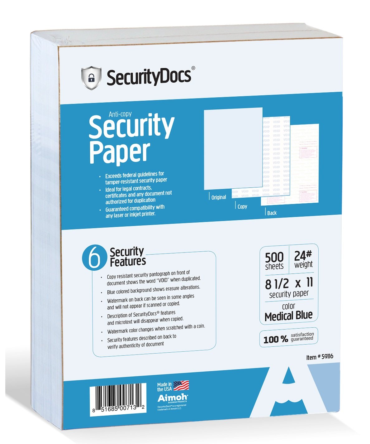 SecurityDocs Tamper-Proof Security Paper - CMS Certified for Medical & Federal Documents, Copy-Resistant with Pantograph Design, Compatible with Inkjet & Laser Printers (8.5 x 11 Inches, 500 Sheets) - Ideal for Sensitive Records, Prescription Pads & Legal Documents
