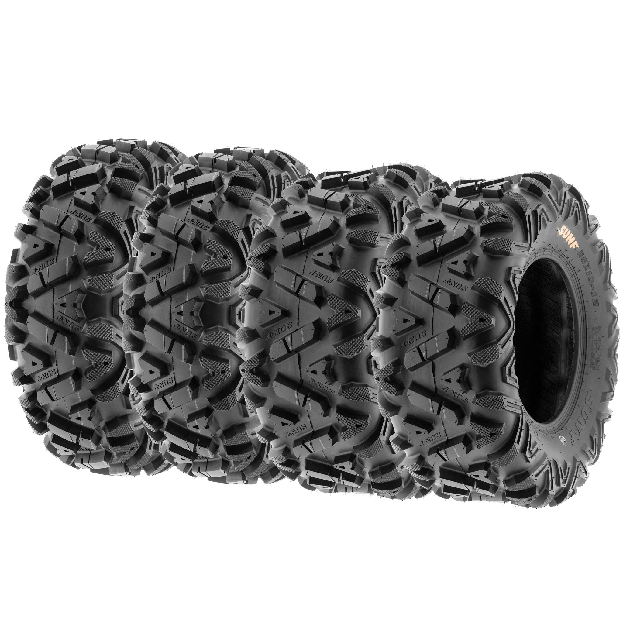 Set of 4 SunF Power.I ATV/UTV All-Terrain Tires 25x8-12 Front & 25x10-12 Rear - 6 PR Tubeless A033 Tires for Off-Road, Mud, Sand & Trail Riding - Perfect for ATV, UTV, Side by Side & 4-Wheeler Vehicles