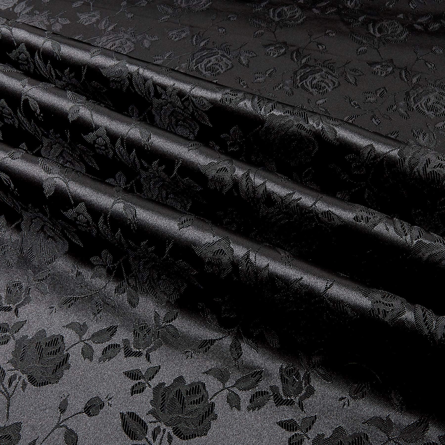 Black Rose Satin Jacquard Fabric by the Yard - Premium Dressmaking & Upholstery Material for Elegant Home Decor and Fashion Design