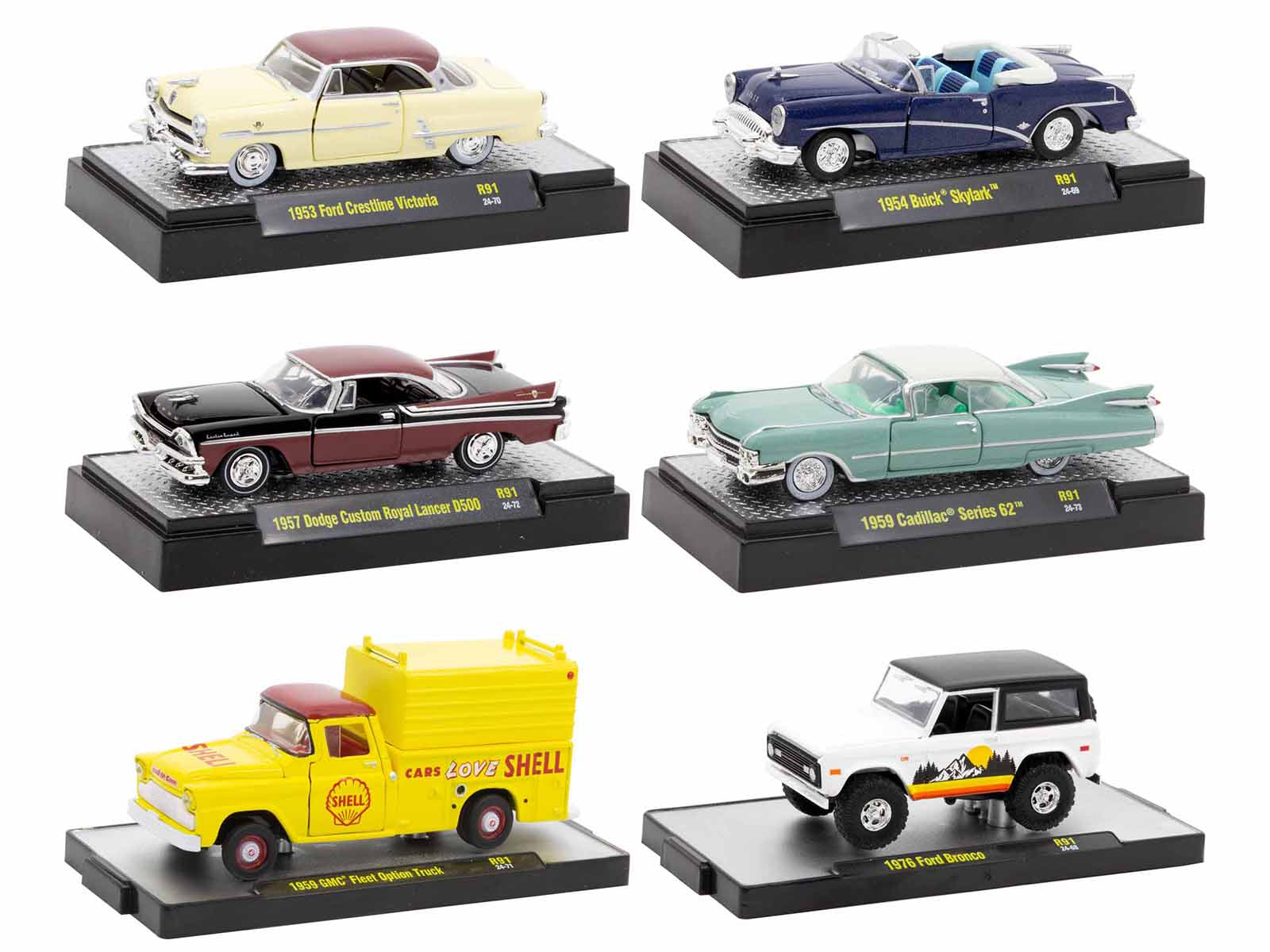 M2 Machines 1/64 Scale Diecast Model Cars - Auto Thentics 6-Piece Limited Edition Set (Release 91) in Display Case - Perfect for Collectors, Car Enthusiasts and Home/Office Decor