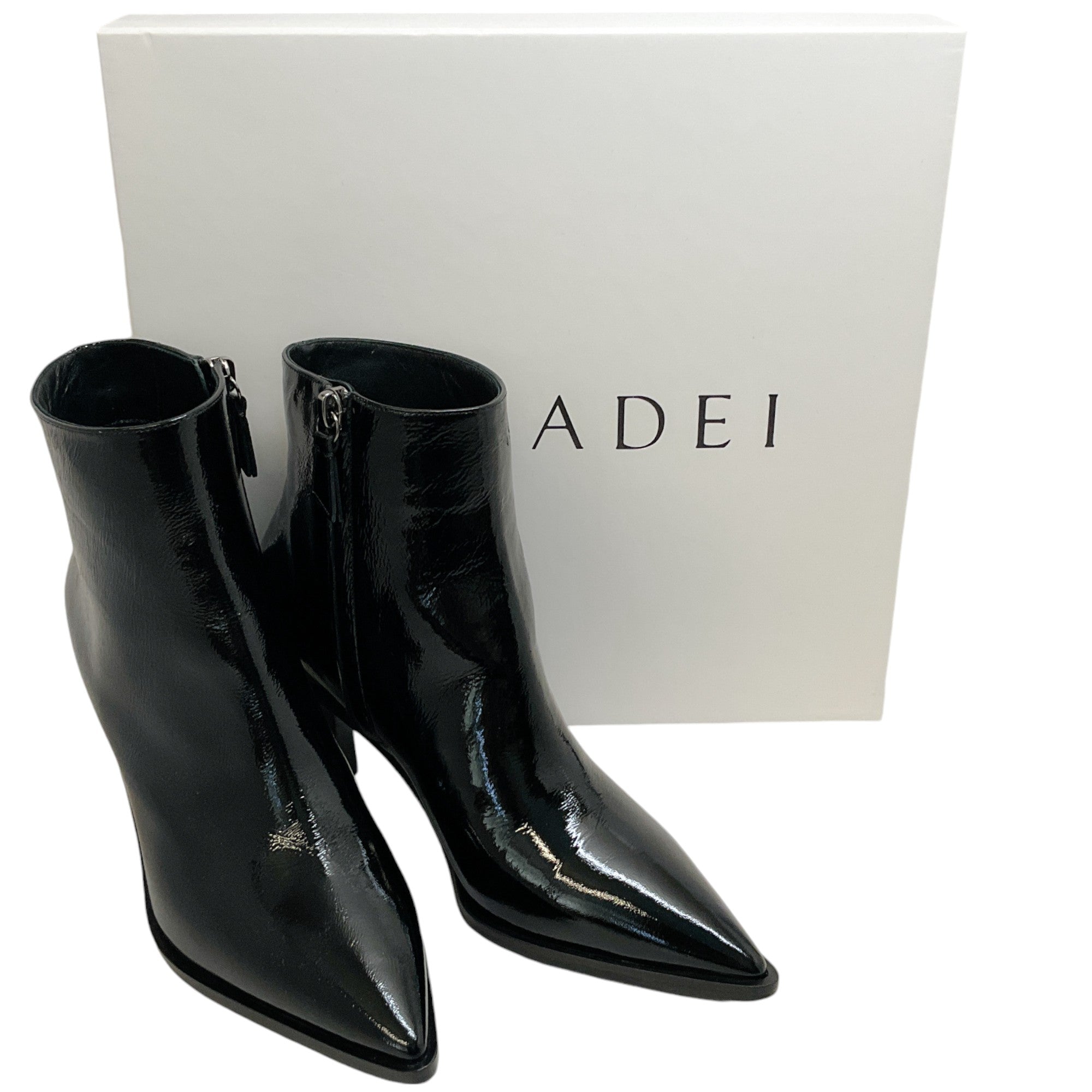 Casadei Black Patent Leather Thunderdome Ankle Boots - Stylish Pointed Toe Heeled Booties for Women | Perfect for Night Out, Party & Evening Events