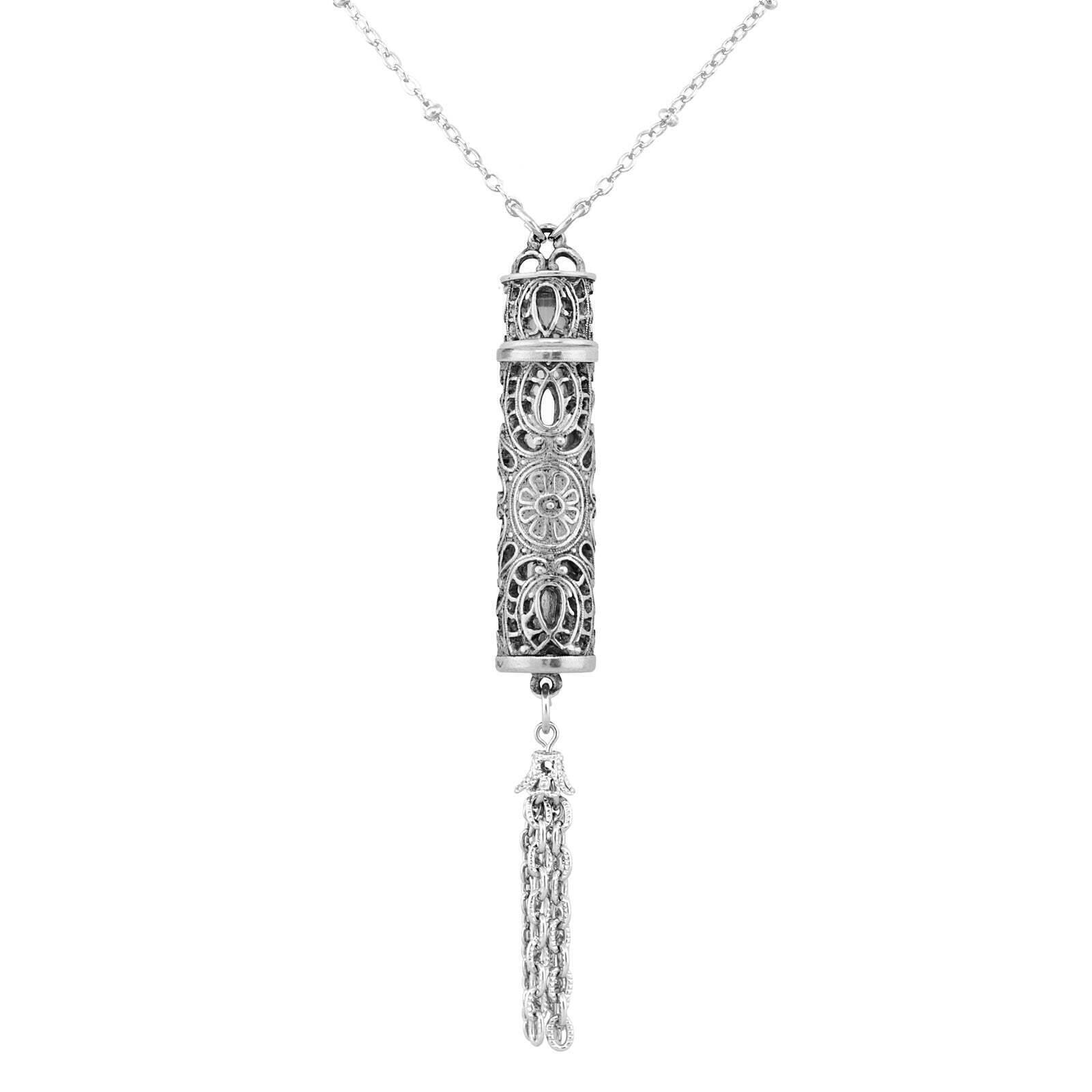 1928 Vintage Filigree Glass Vial Tassel Necklace - 28