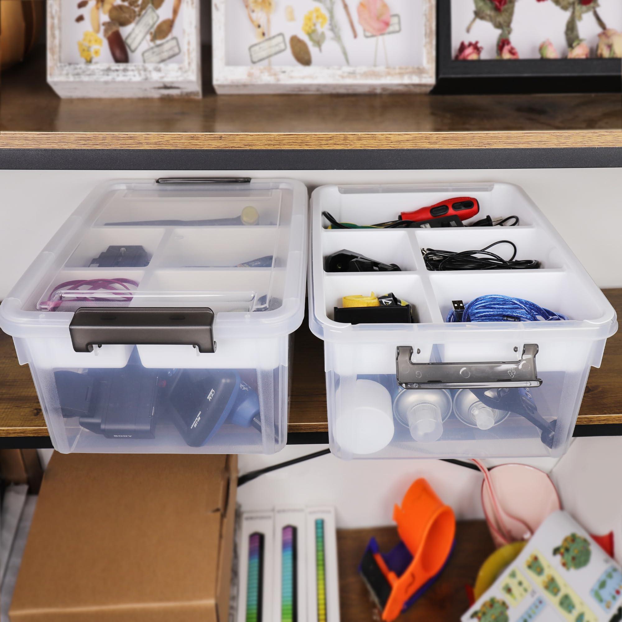 2 Pack 17 QT Clear Plastic Storage Bins with Lids - Stackable Organizer Box for Art Supplies, Crafts, Legos, Crayons, Sewing & Beads - Includes Removable Tray for Easy Access - Perfect for Craft Rooms, Playrooms & Home Organization