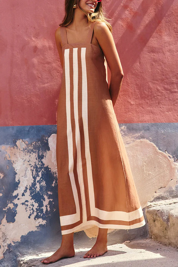 Stylish Striped Print Resort Maxi Dress for Women - Casual Sling Summer Beach Dress for Vacations & Outdoor Parties