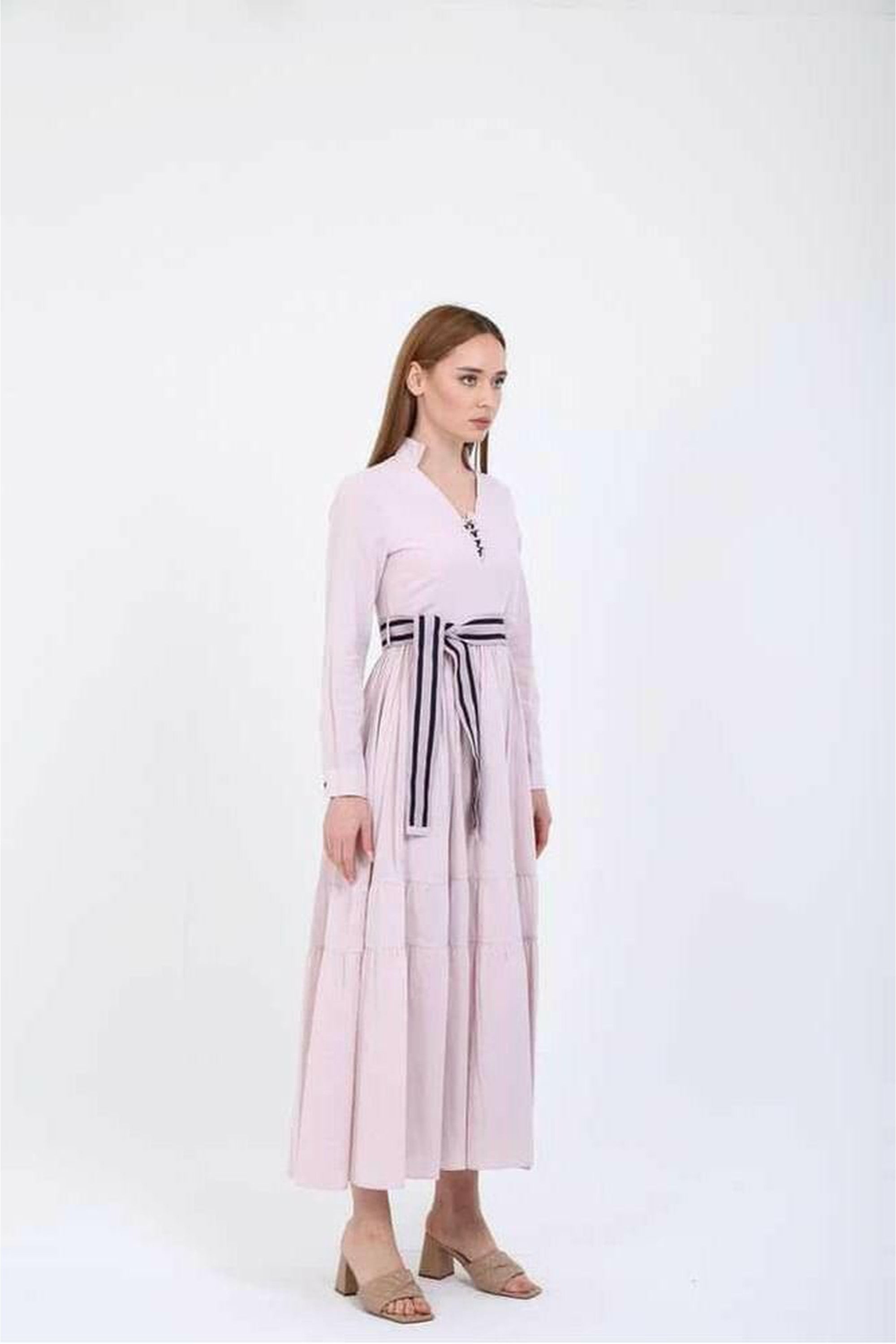 Elegant Elise V-Neck Midi Dress with Belt - Perfect for Summer Weddings, Beach Vacations & Casual Outings