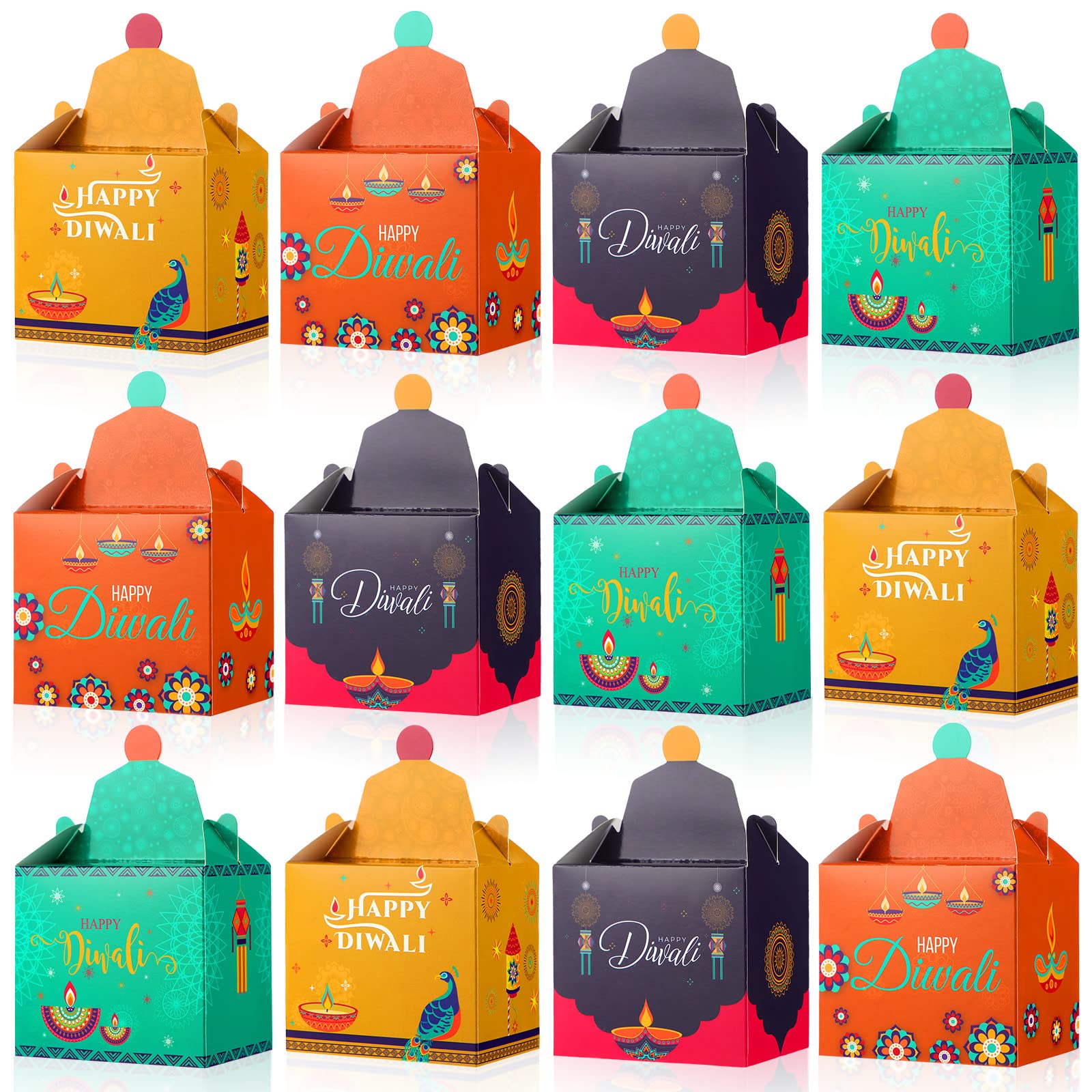 12pcs Diwali Sweet Gift Boxes - Indian Festival Treat Bags for Party Favors & Decor