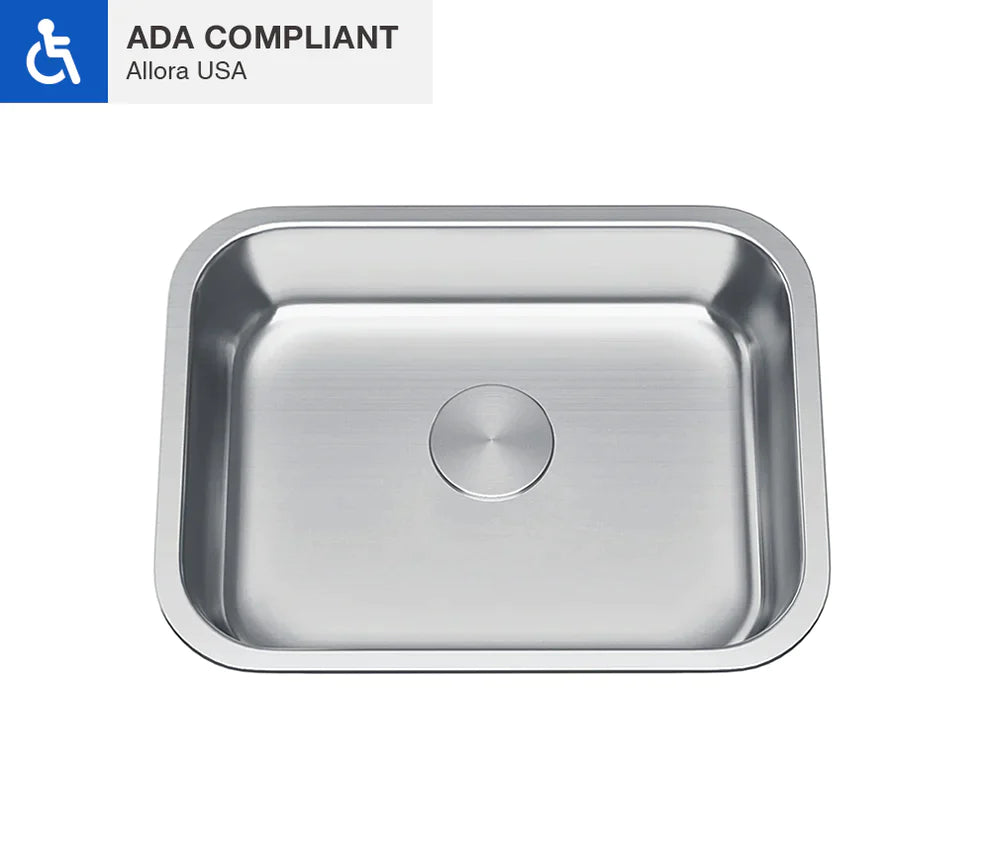 Allora USA ADA 2718 27x18x5.5 Inch Undermount Single Bowl 18 Gauge Stainless Steel Kitchen Sink - Perfect for Modern Home Kitchens & Restaurant Use