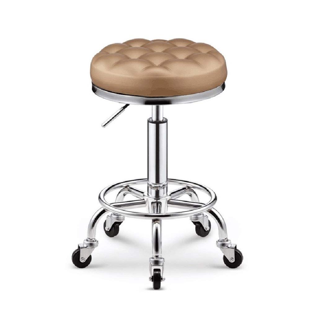 Adjustable Rolling Tattoo Stool with Wheels - 360° Swivel Round Chair for Tattoo Artists & Salon Professionals - Brown Beauty Stool for Tattoo Parlors, Barber Shops & Home Studios
