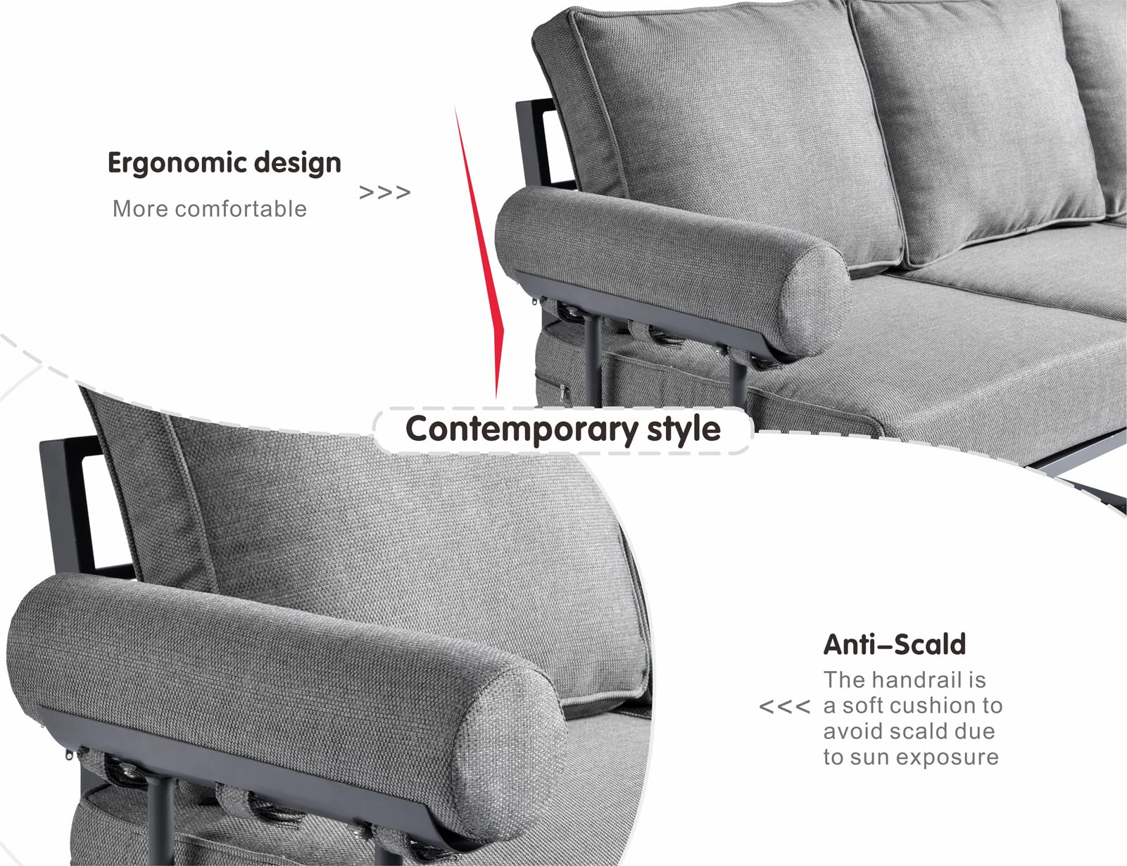 Ovios Outdoor Patio Furniture Set - Aluminum Loveseat with Thick Cushions & High Back Sofa Couch, Black-Grey Conversation Set for Yard, Porch, Deck | Perfect for Garden Relaxation & Outdoor Entertaining