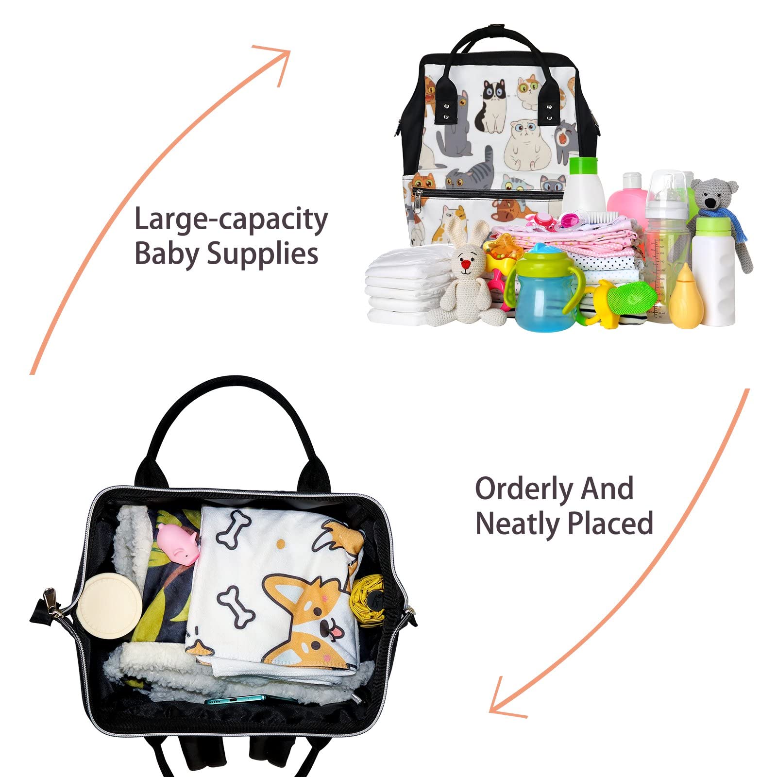 Waterproof Cute Kawaii Colorful Cats Diaper Backpack - Large Capacity Baby Nappy Changing Bag with Laptop Compartment | Durable Unisex Travel Backpack for Parents (Perfect for Daycare, Beach Trips & Family Outings)