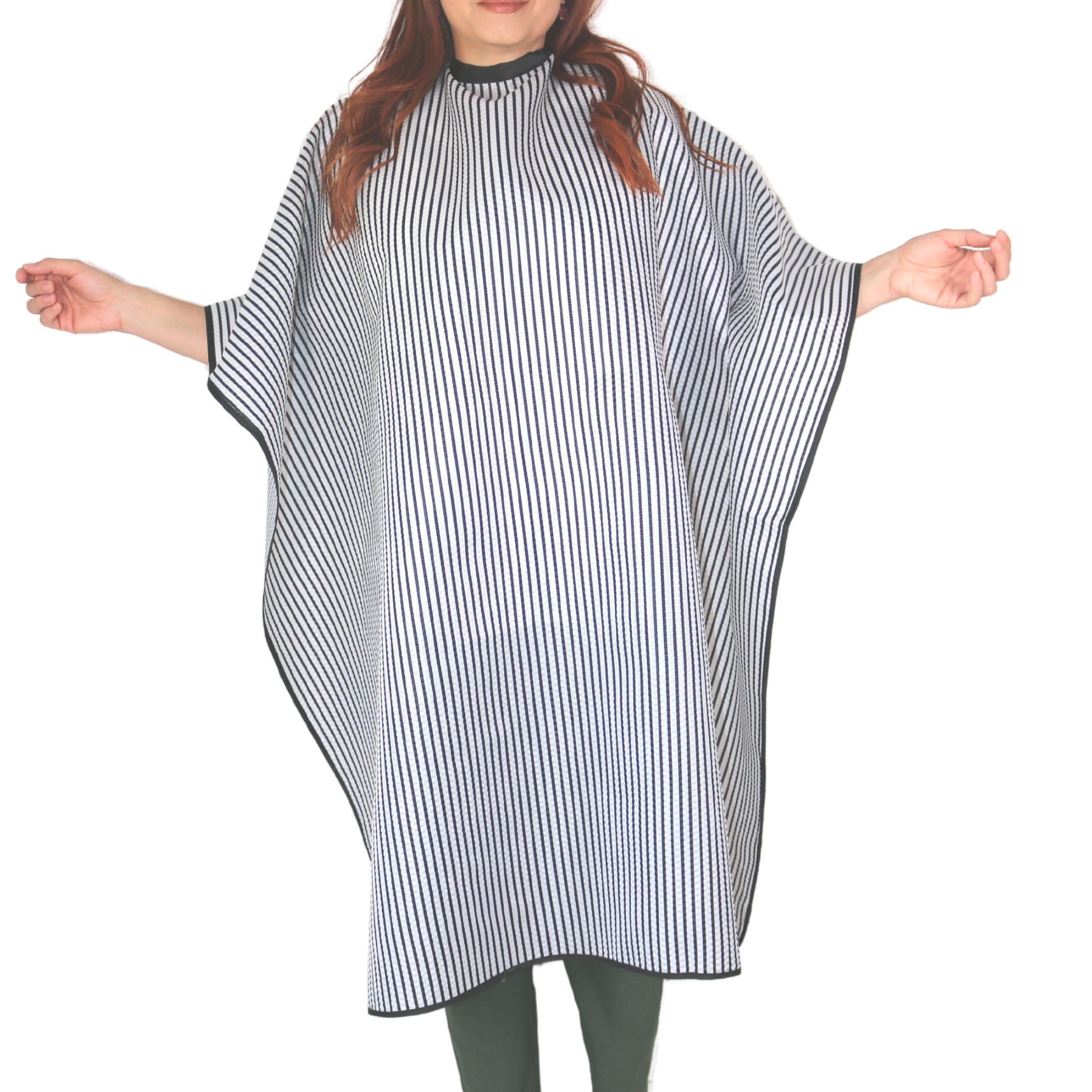 Professional Barber Cape - Classic Pinstripe Design, One Size Fits All (46