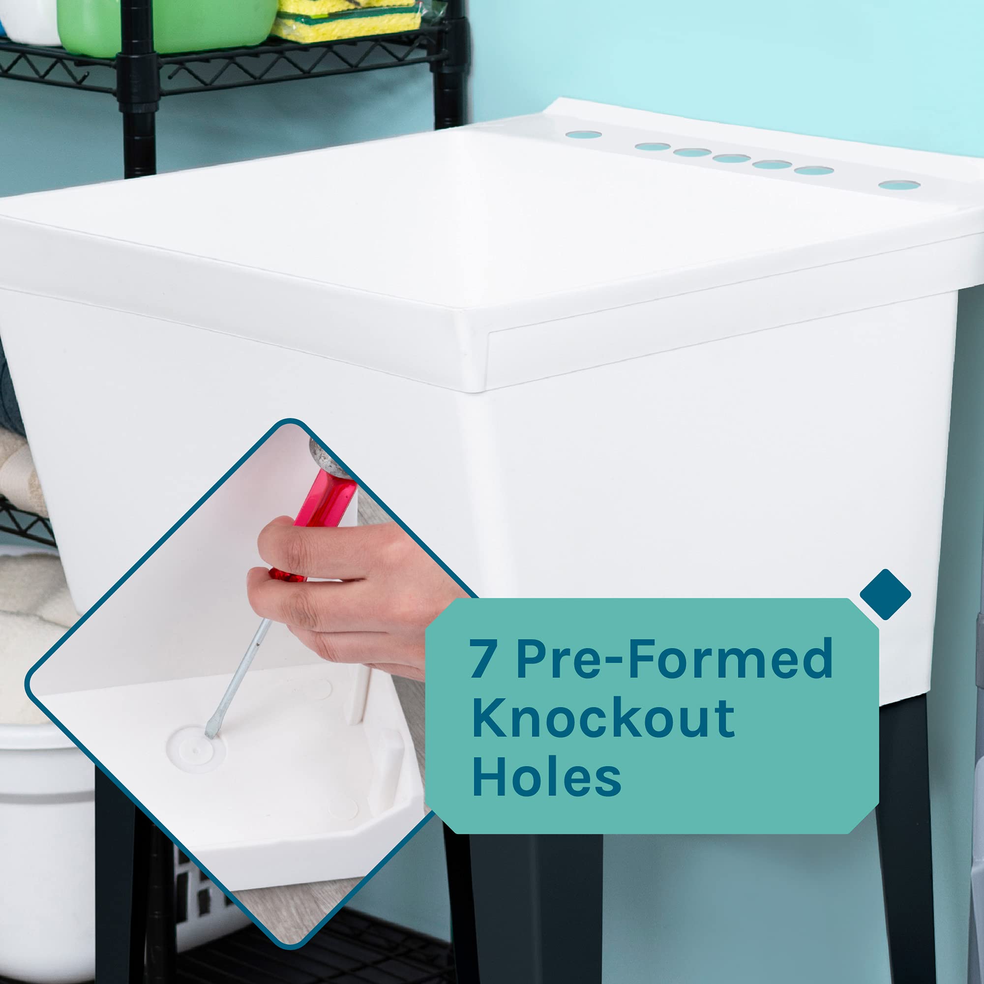 Heavy Duty Utility Sink with Gooseneck Faucet - Large Free Standing Laundry Tub for Basement, Garage & Laundry Room - Durable Slop Sink by JS Jackson Supplies - Perfect for Washing Clothes, Cleaning Tools & DIY Projects (Chrome Faucet)