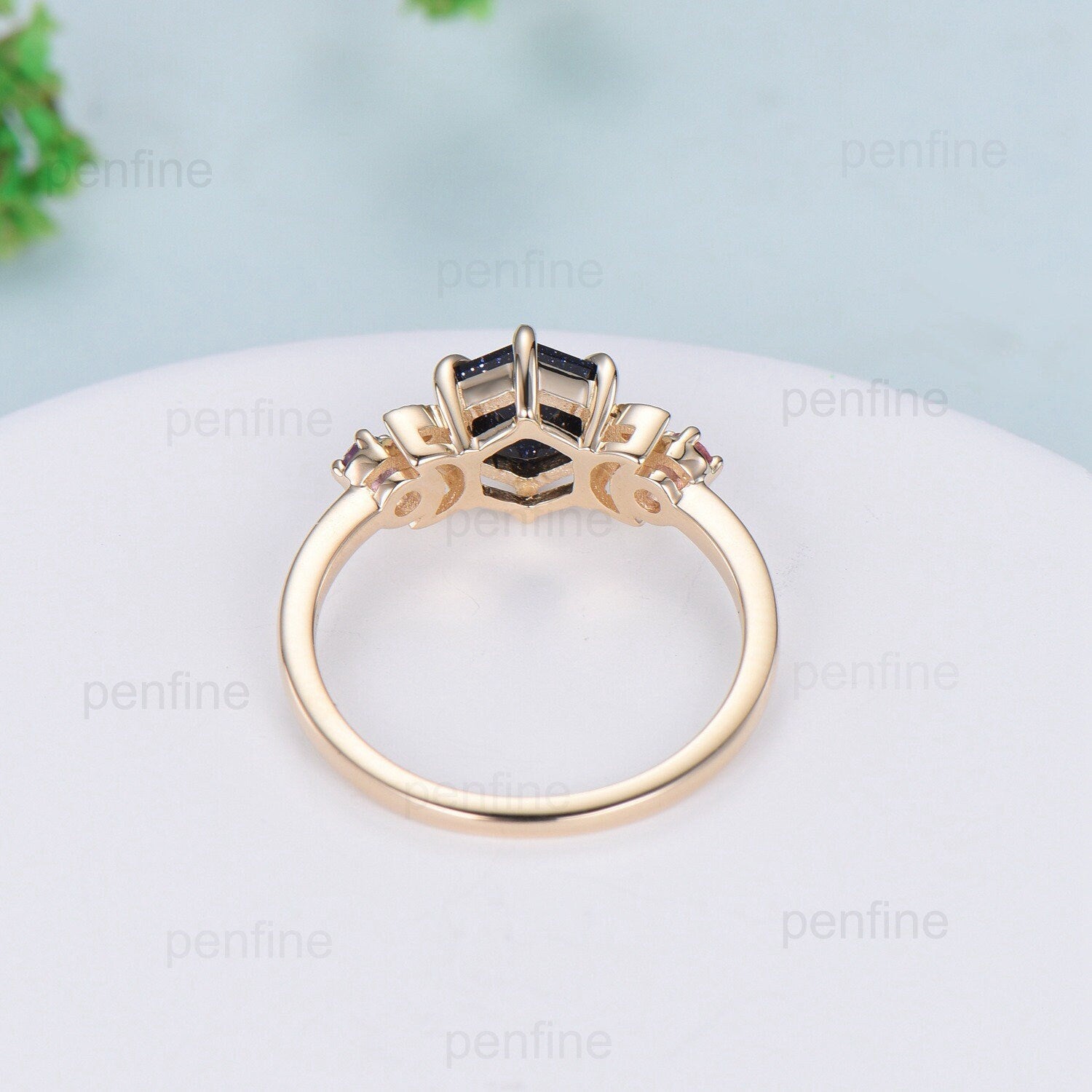 Celestial Moon Blue Sandstone Engagement Ring - Unique Tourmaline Amethyst Wedding Band, Vintage Crescent Moon Proposal Gift for Her | Perfect for Anniversaries, Valentine's Day & Romantic Occasions