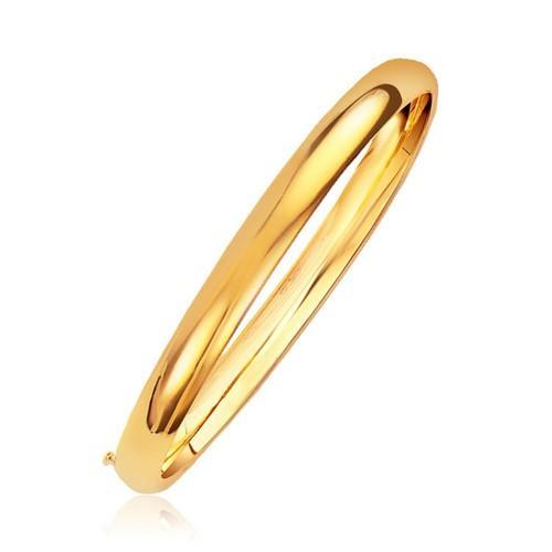 14K Yellow Gold Classic Bangle Bracelet - 6.0mm Width, Size 8