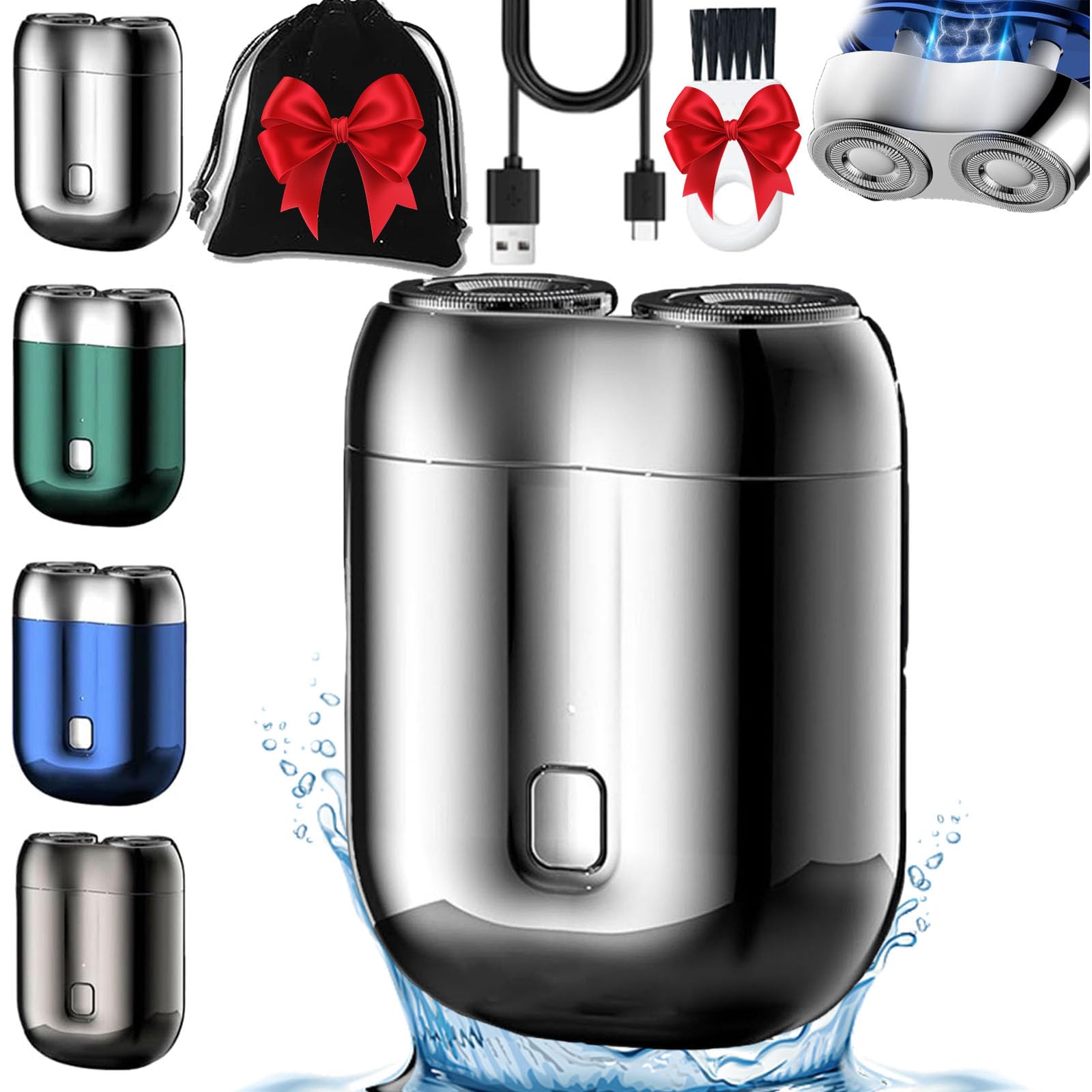 Jacooba Electric Razor for Men - 2025 Upgraded Mini Dual-Head Shaver with Washable Design, Portable Silver Trimmer for Travel & Daily Use | Perfect for Home, Office & Gym