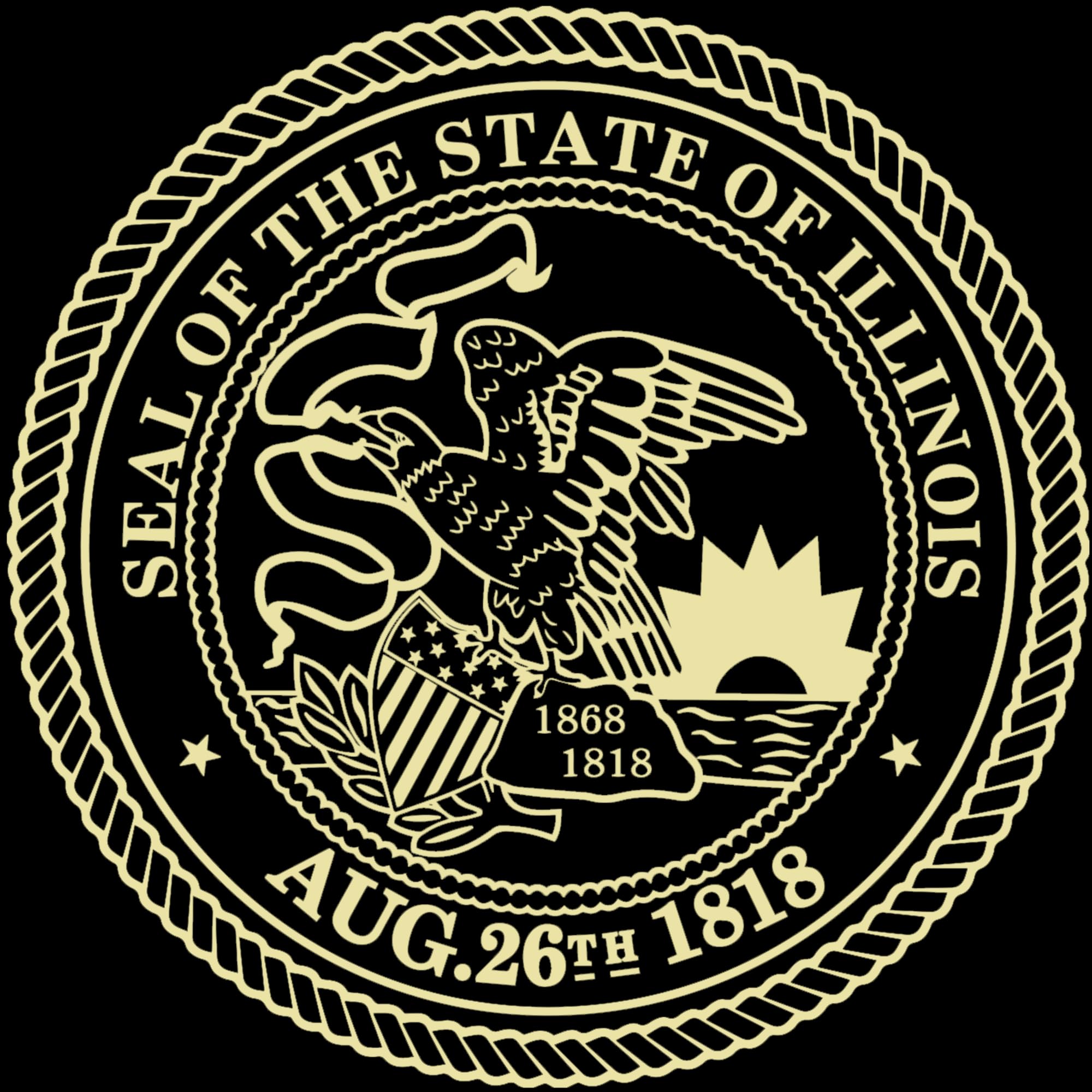 State of Illinois 11x8.5 Inch Gold Embossed Certificate Frame - Cherry Wood Moulding with Black & Gold Mat - Perfect for Diplomas, Awards & Office Decor
