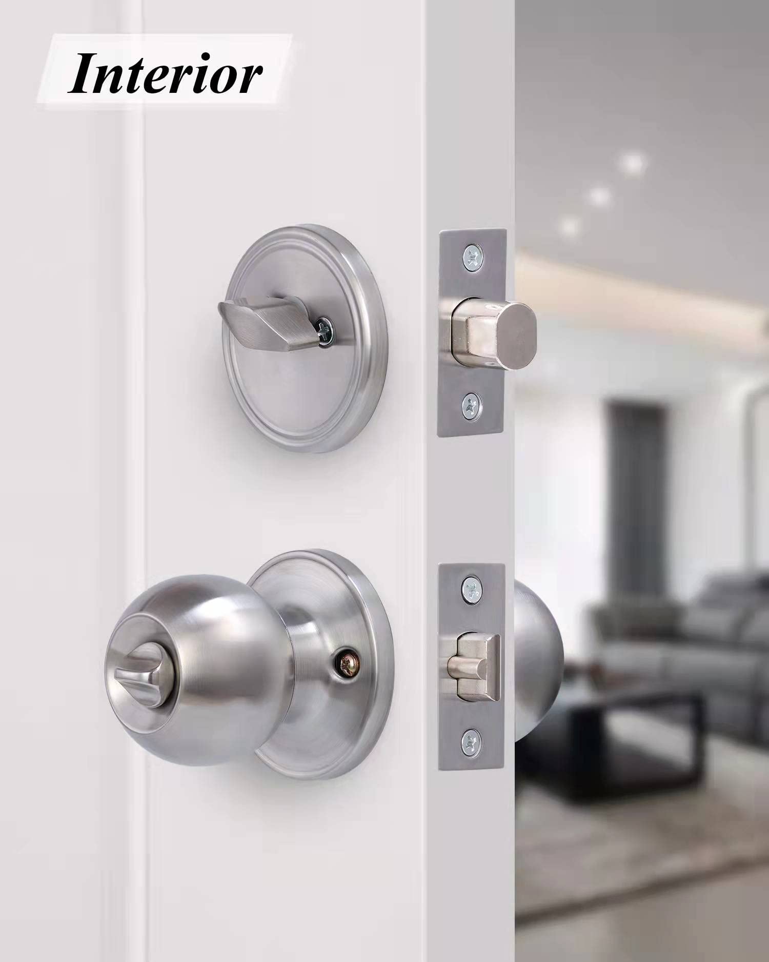 2 Sets Keyed Alike Entry Door Knob & Deadbolt Combo Set - Satin Nickel Round Exterior Door Knobs with Lock & Keys for Front Door Security - Perfect for Home, Apartment & Office Entrance Protection