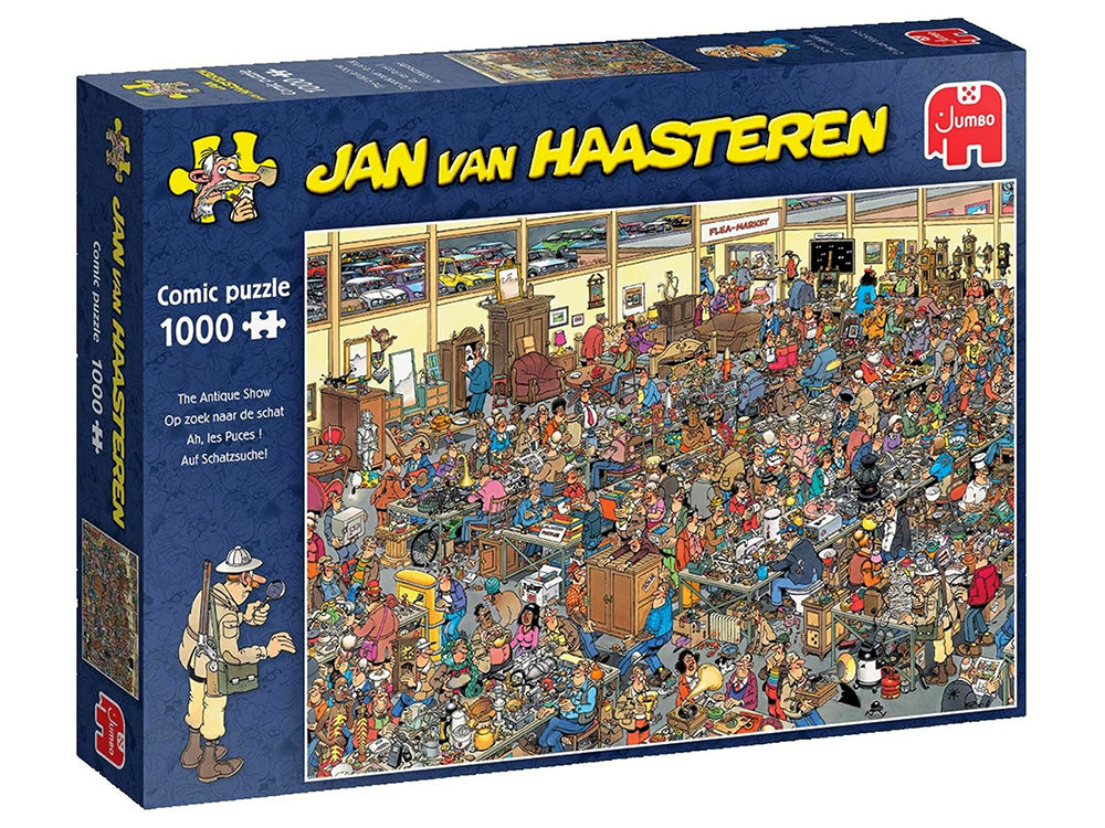 Jan Van Haasteren 1000-Piece Jigsaw Puzzle - The Antique Show | Challenging Adult Puzzle for Family Game Night & Home Decor