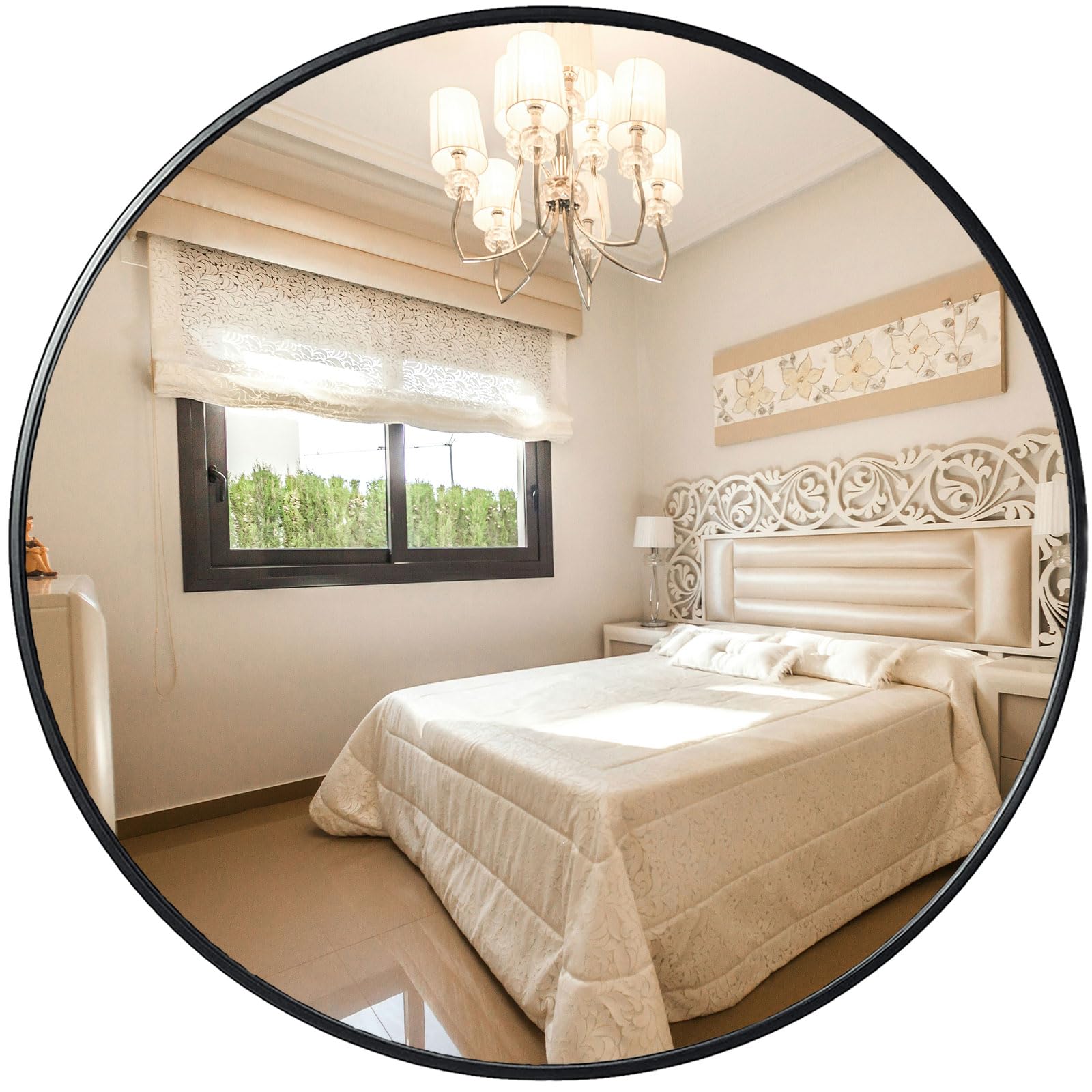 48 Inch Large Round Mirror Black - Metal Framed Oversized Bathroom Wall Circle Mirror | Modern Vanity Mirror for Bathroom, Bedroom, Living Room & Entryway Decor - Perfect Over Sink, Dressing Area & Wall Decoration