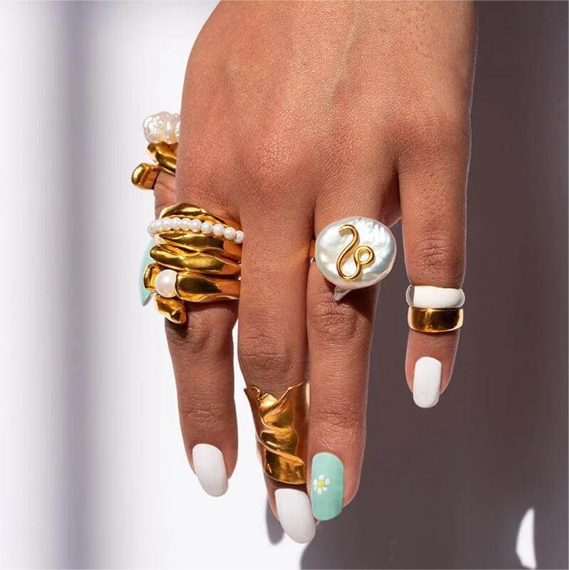 14K Gold Zodiac Sign Pearl Stacking Ring - Aries, Taurus, Gemini, Cancer, Leo, Virgo, Libra, Scorpio, Sagittarius, Capricorn, Aquarius, Pisces | Elegant Dainty Jewelry for Women | Perfect for Birthday Gifts, Anniversary, Valentine's Day & Everyday Wear (MQ801)