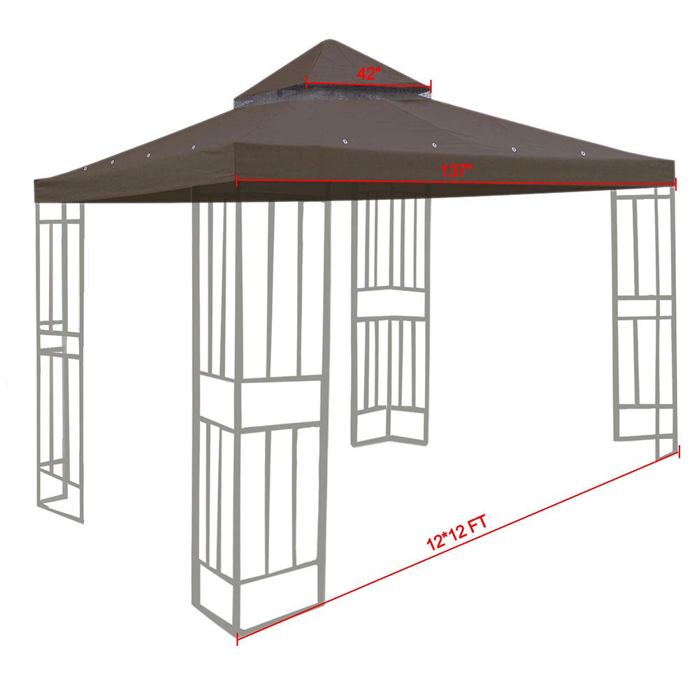 12x12 ft Brown Garden Gazebo Replacement Canopy Top - Durable & Weather-Resistant for Outdoor Patio, Deck, and Backyard Shade (11.4'x11.4')