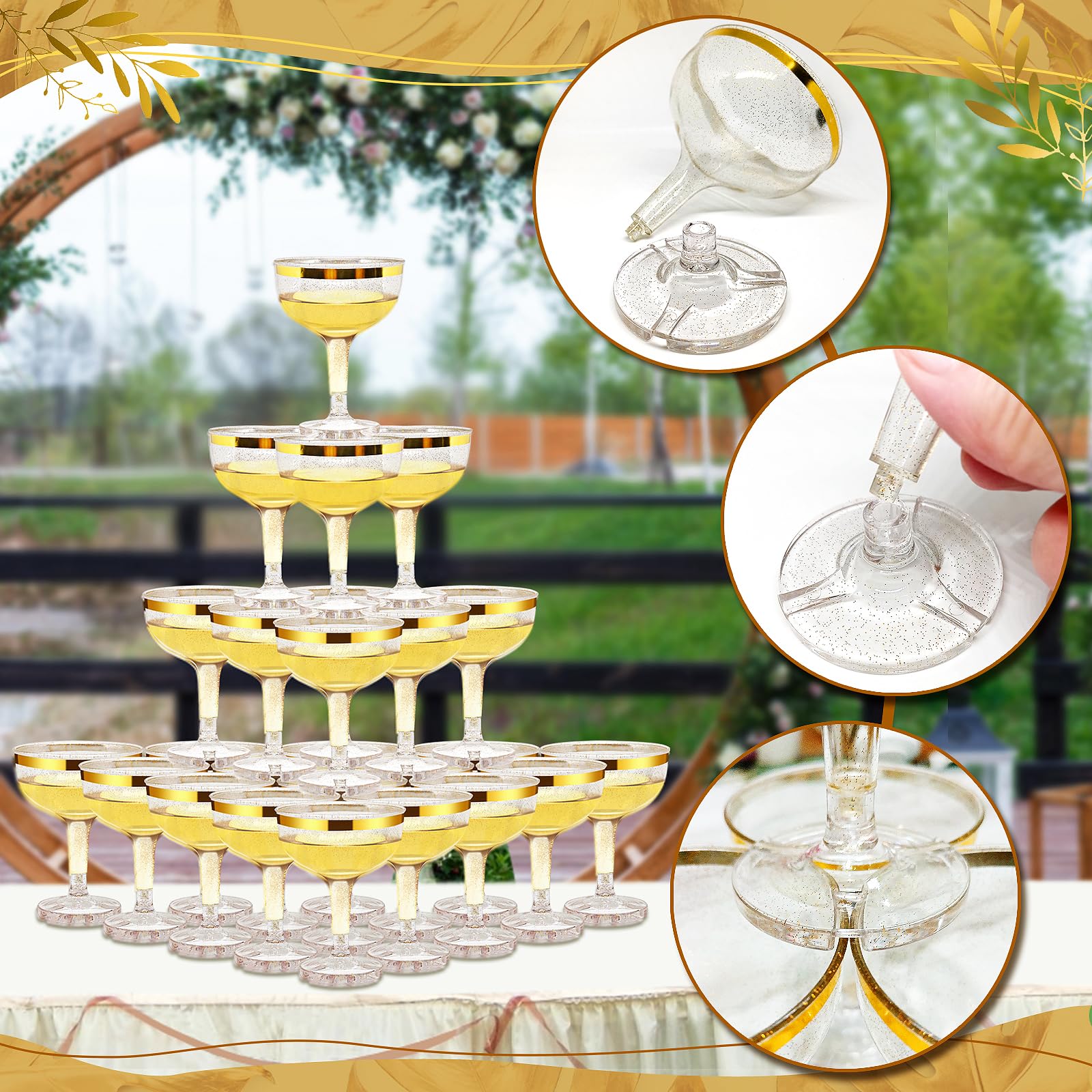 50 Pcs 5 oz Gold Plastic Champagne Coupe Glasses - Unbreakable Acrylic Martini Glasses for Parties, Weddings & Events - Disposable & Elegant Drinkware for Celebrations, Cocktail Receptions & Toasts