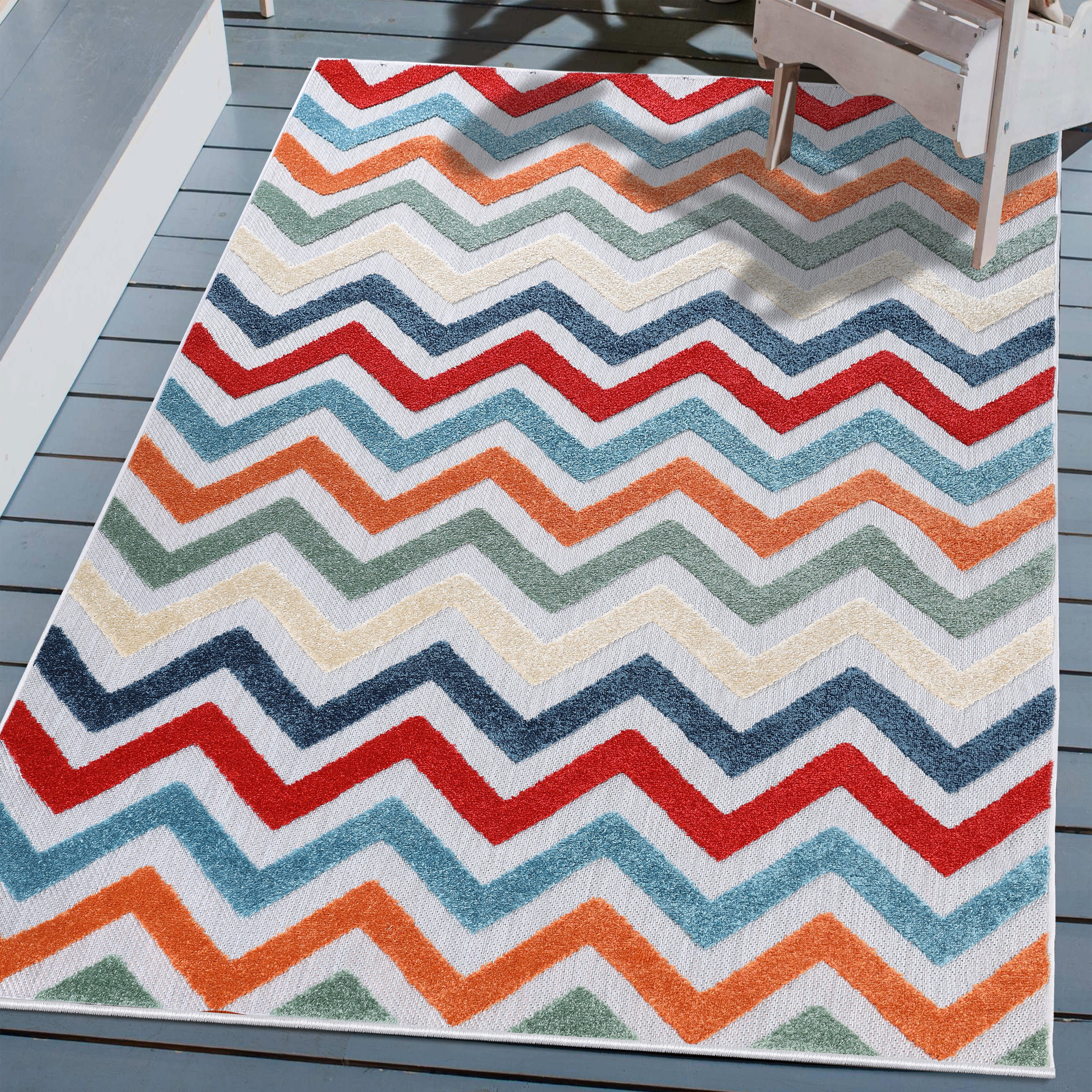 Chevron Zig Zag Geometric Modern Indoor Outdoor Area Rug - Non-Slip Soft Comfortable for Living Room, Bedroom, Patio & Office Decor