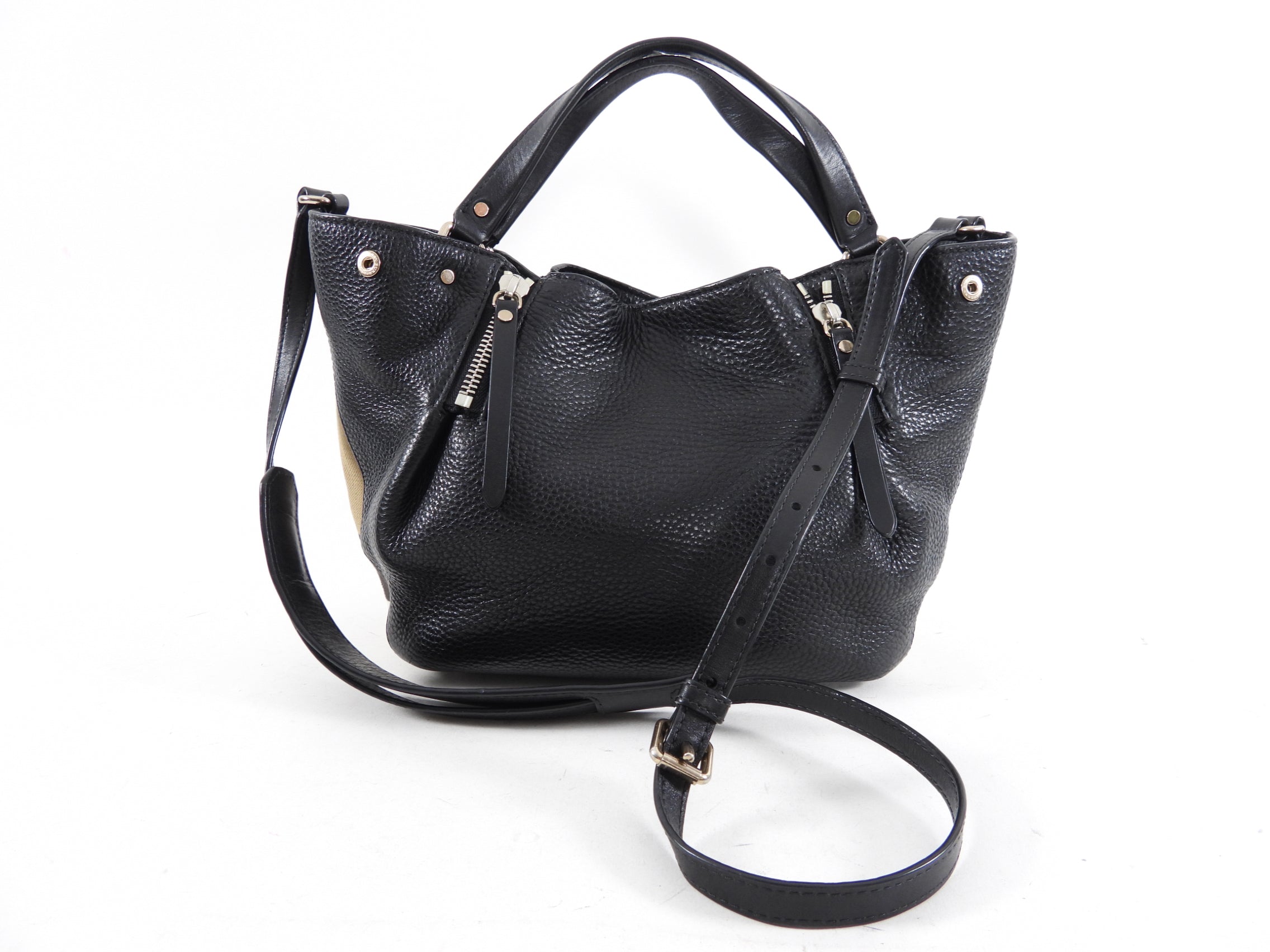 Burberry Black Grained Leather and Check Fabric Maidstone 2-Way Shoulder Bag for Women | Luxury Designer Handbag for Work, Travel & Everyday Use