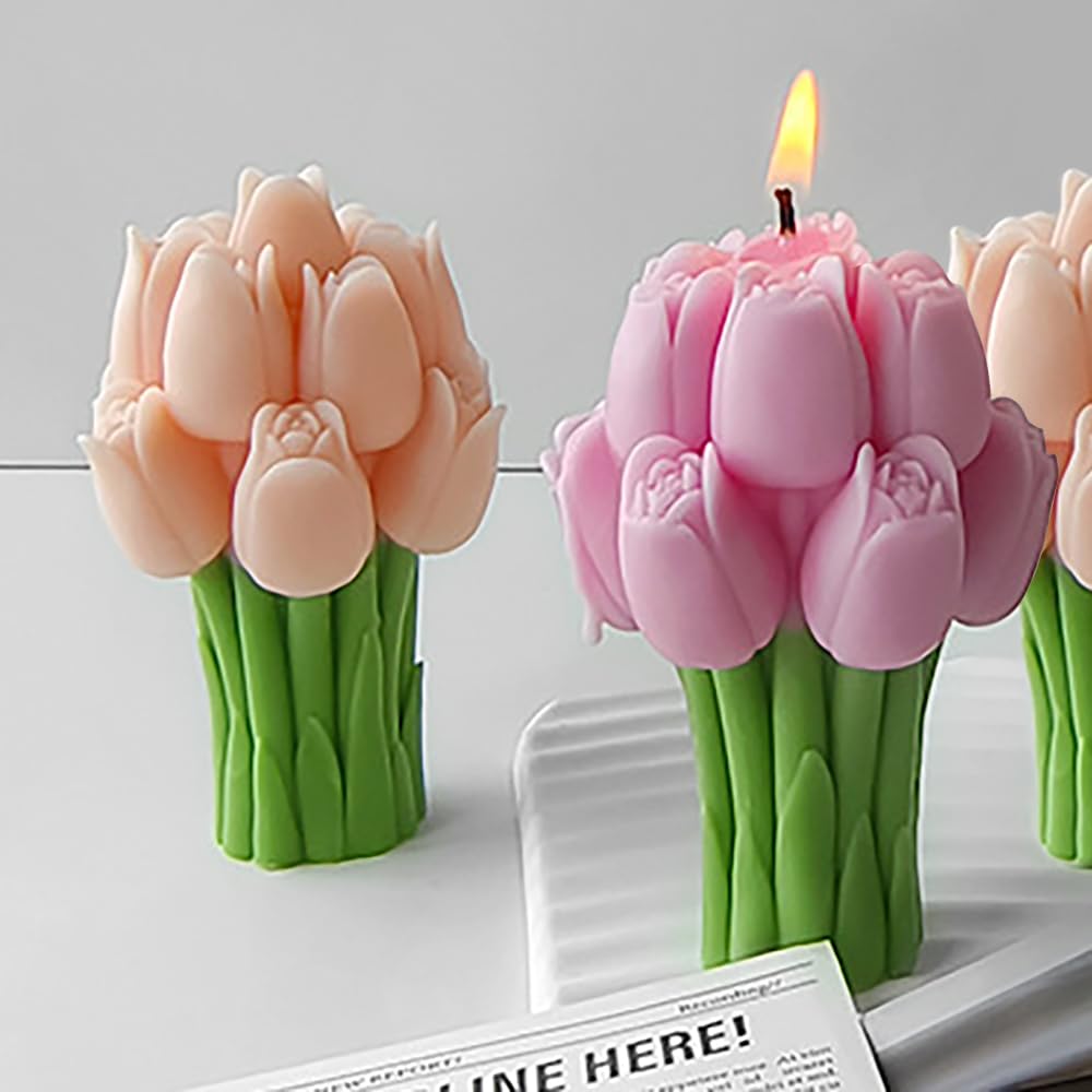 Premium 3D Tulip Bouquet Silicone Candle Molds for DIY Candle Making - Flower Wax Molds for Handmade Candles, Soap & Resin Crafts - Perfect for Home Decor, Wedding Centerpieces & Gift Making