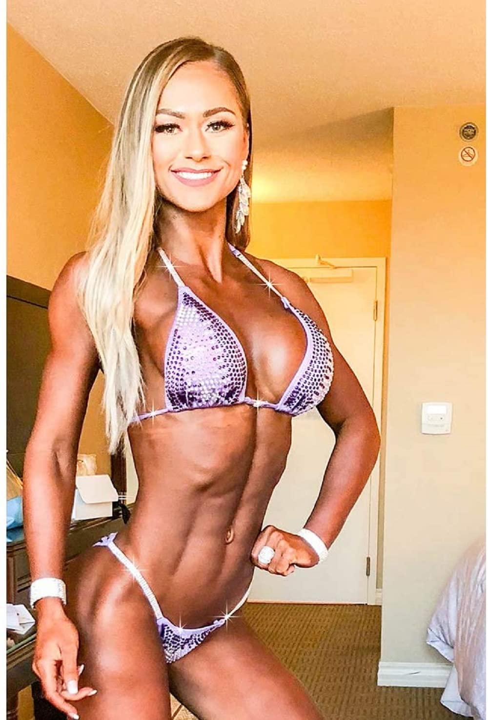 Stunning Purple Lavender Rhinestone Bikini - Competition Swimsuit for NPC Bikini Contest | High-Quality Stagewear for Bodybuilding & Fitness Pageants