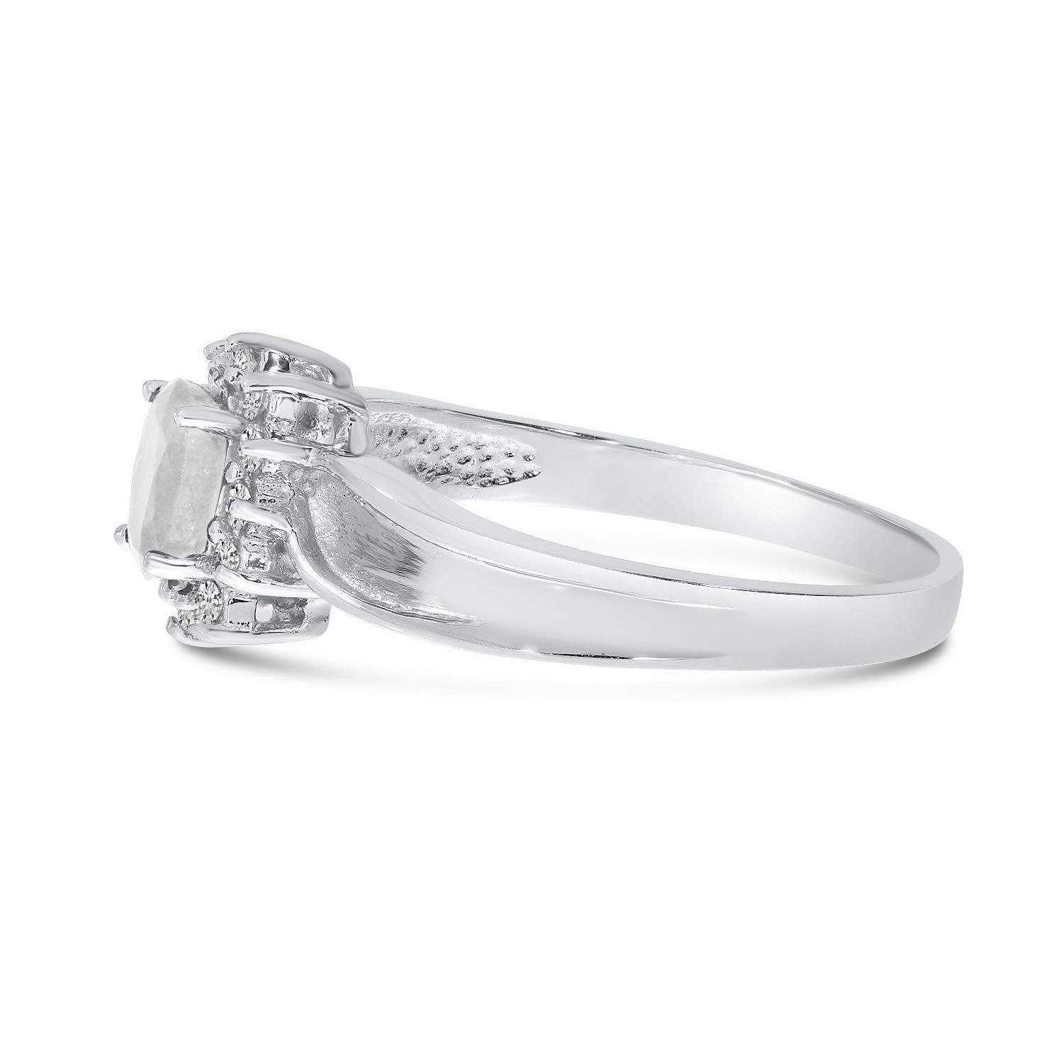 14K White Gold Oval White Topaz and Diamond Ring for Women - Size 6 | Elegant Bridal, Anniversary, or Engagement Jewelry Gift
