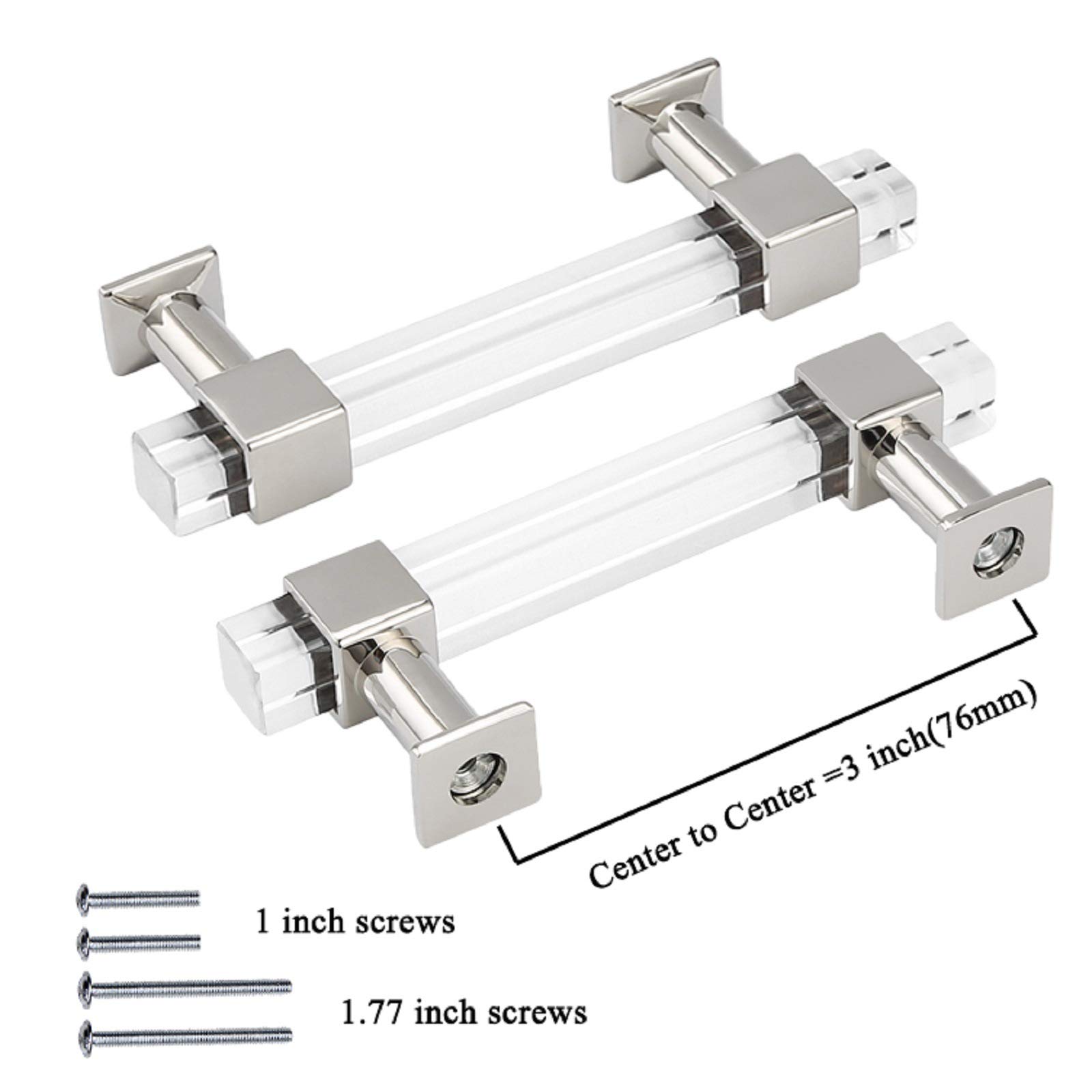 Mengico 25 Pack 3 Inch Cabinet Pulls - Polished Chrome Modern Kitchen Cabinet Handles & Drawer Pulls - Acrylic Cabinet Hardware for Bathroom, Bedroom, Kitchen & Office Storage Solutions